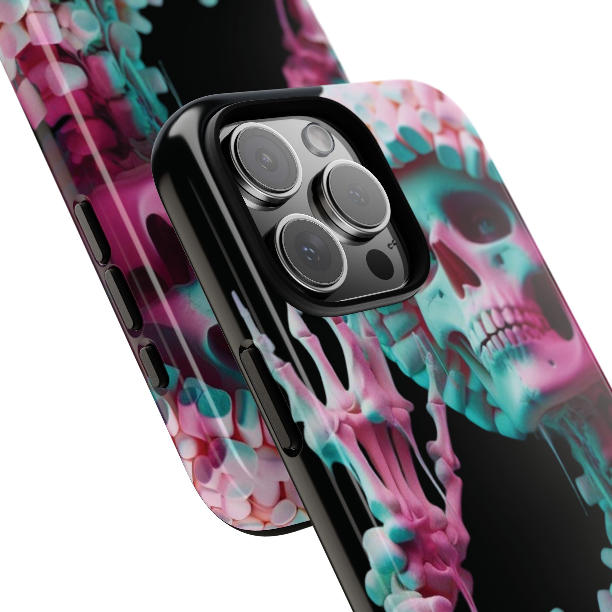 Neon Pink Skeleton (Black) Tough Phone Case for iPhone, Galaxy, or Google Pixel