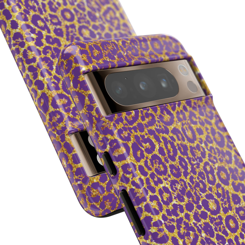 Purple Gold Leopard Tough Phone Case for iPhone, Galaxy, or Google Pixel