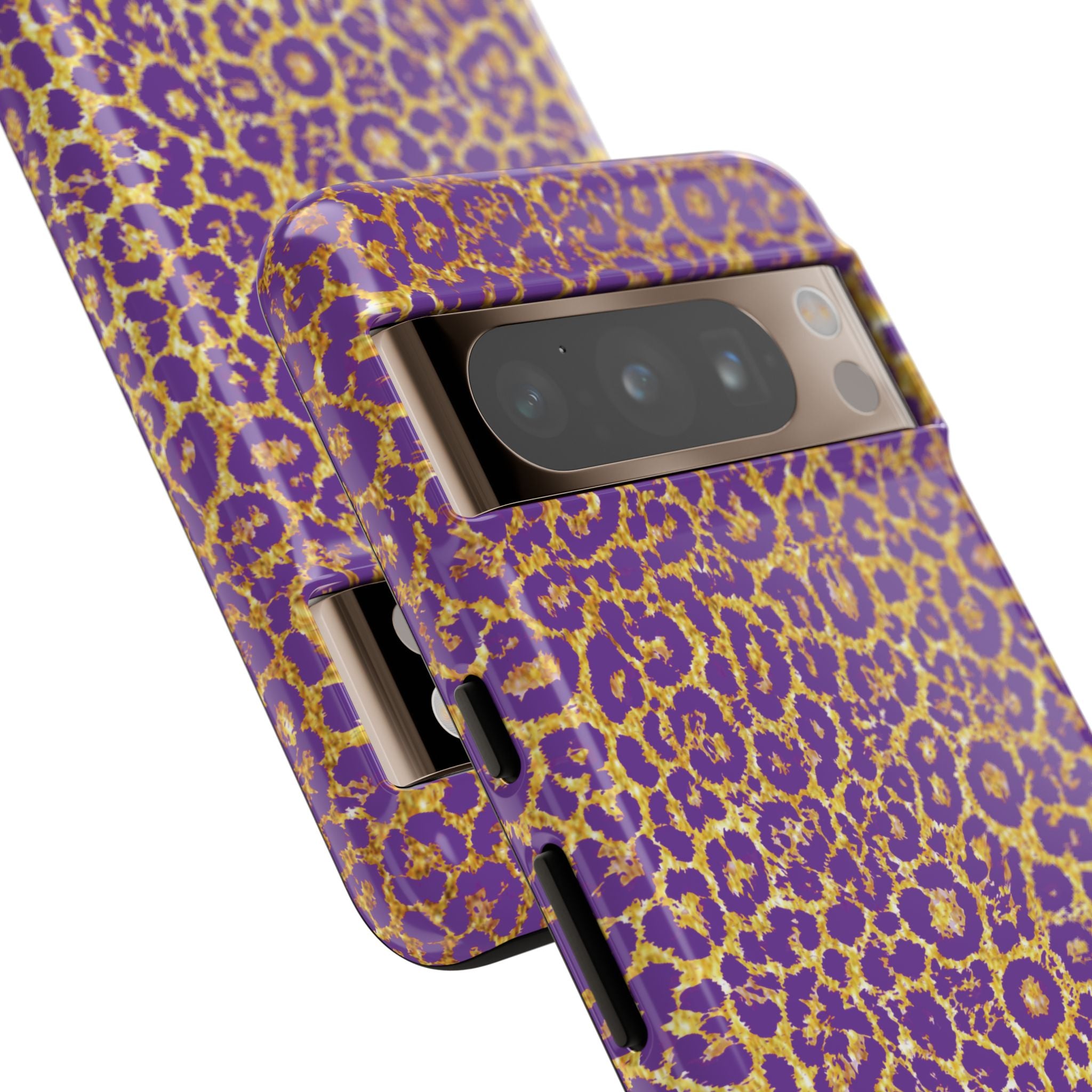 Purple Gold Leopard Tough Phone Case for iPhone, Galaxy, or Google Pixel