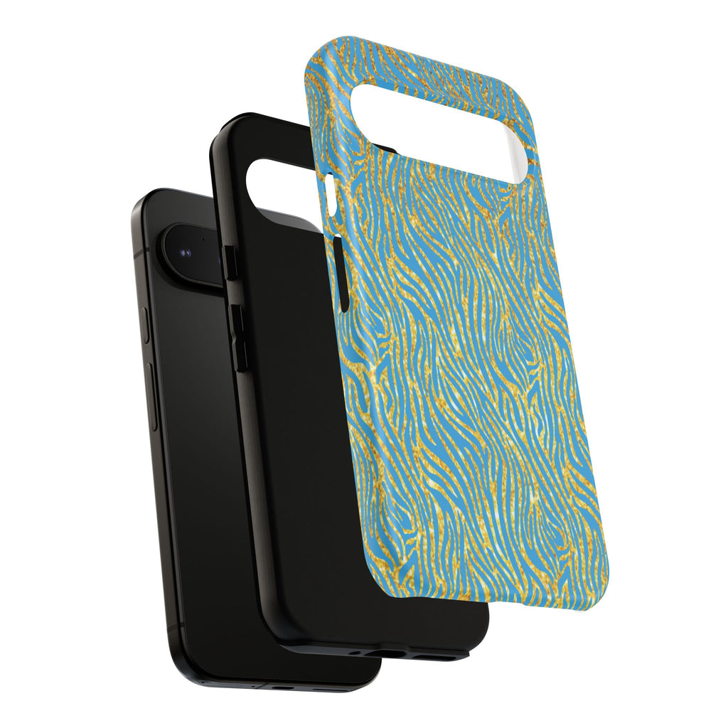 Blue Gold Zebra Tough Case for iPhone, Galaxy, or Google Pixel