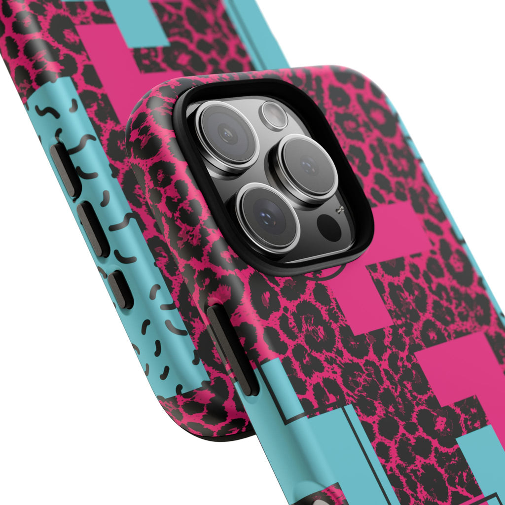 Pink Love Retro Blocks Leopard RG Tough Phone Case for iPhone, Galaxy, or Google Pixel