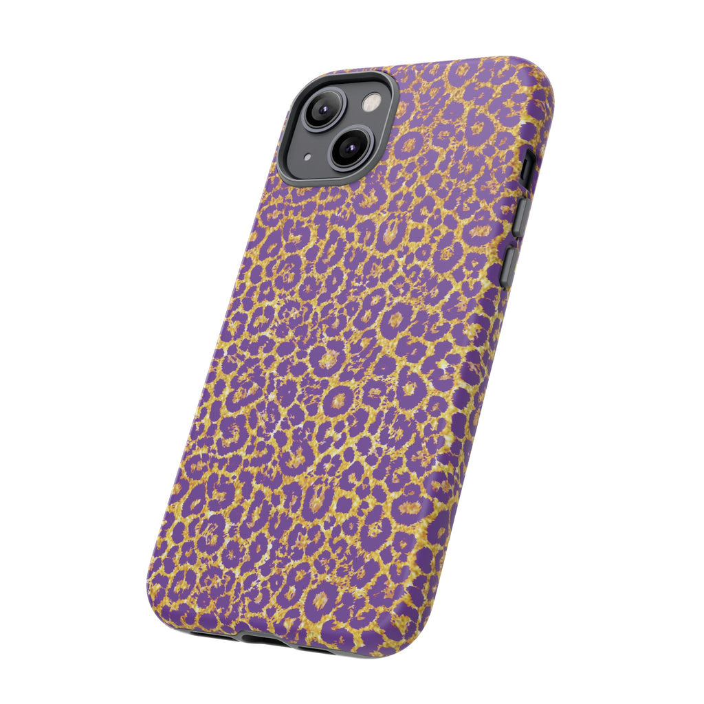 Purple Gold Leopard Tough Phone Case for iPhone, Galaxy, or Google Pixel