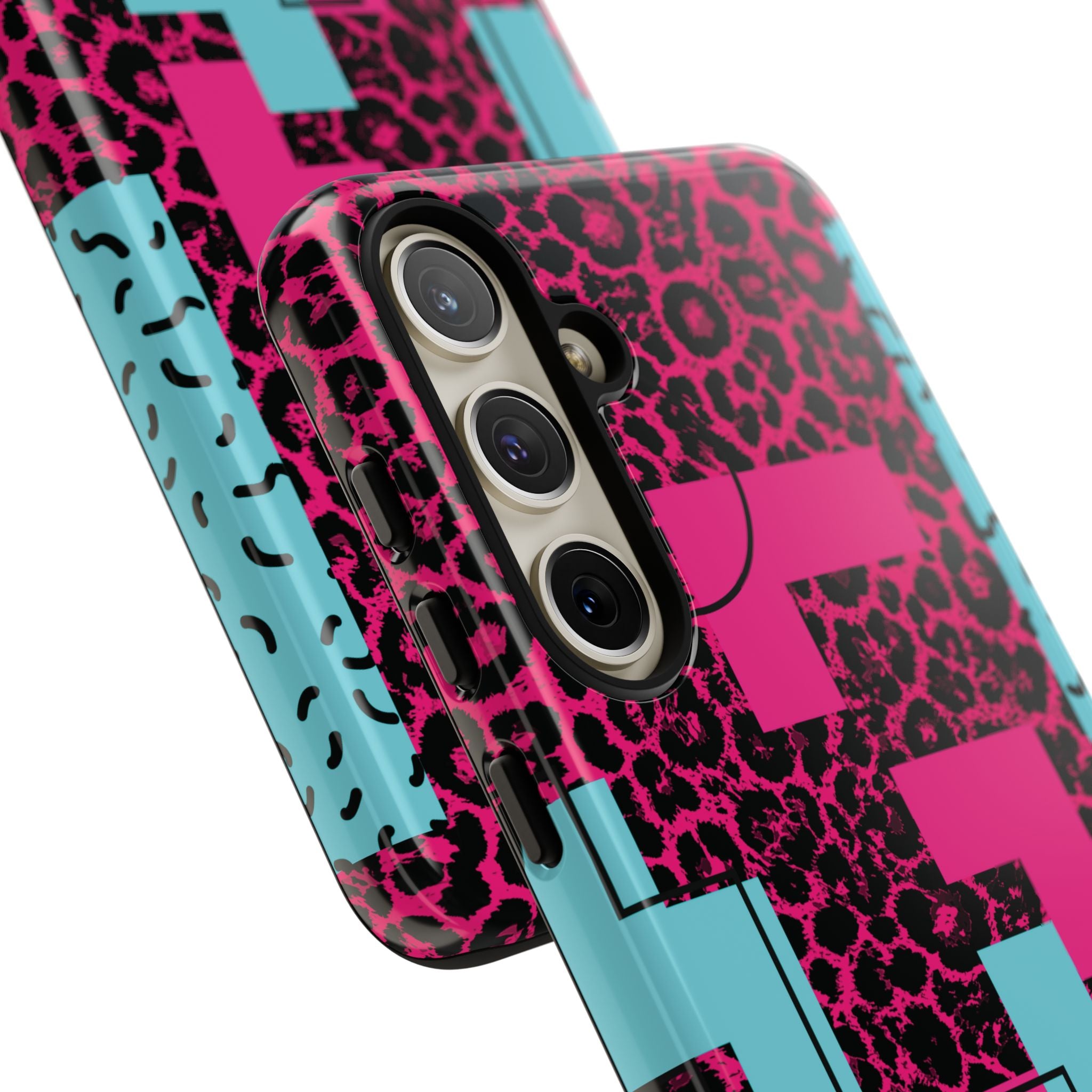 Pink Love Retro Blocks Leopard RG Tough Phone Case for iPhone, Galaxy, or Google Pixel
