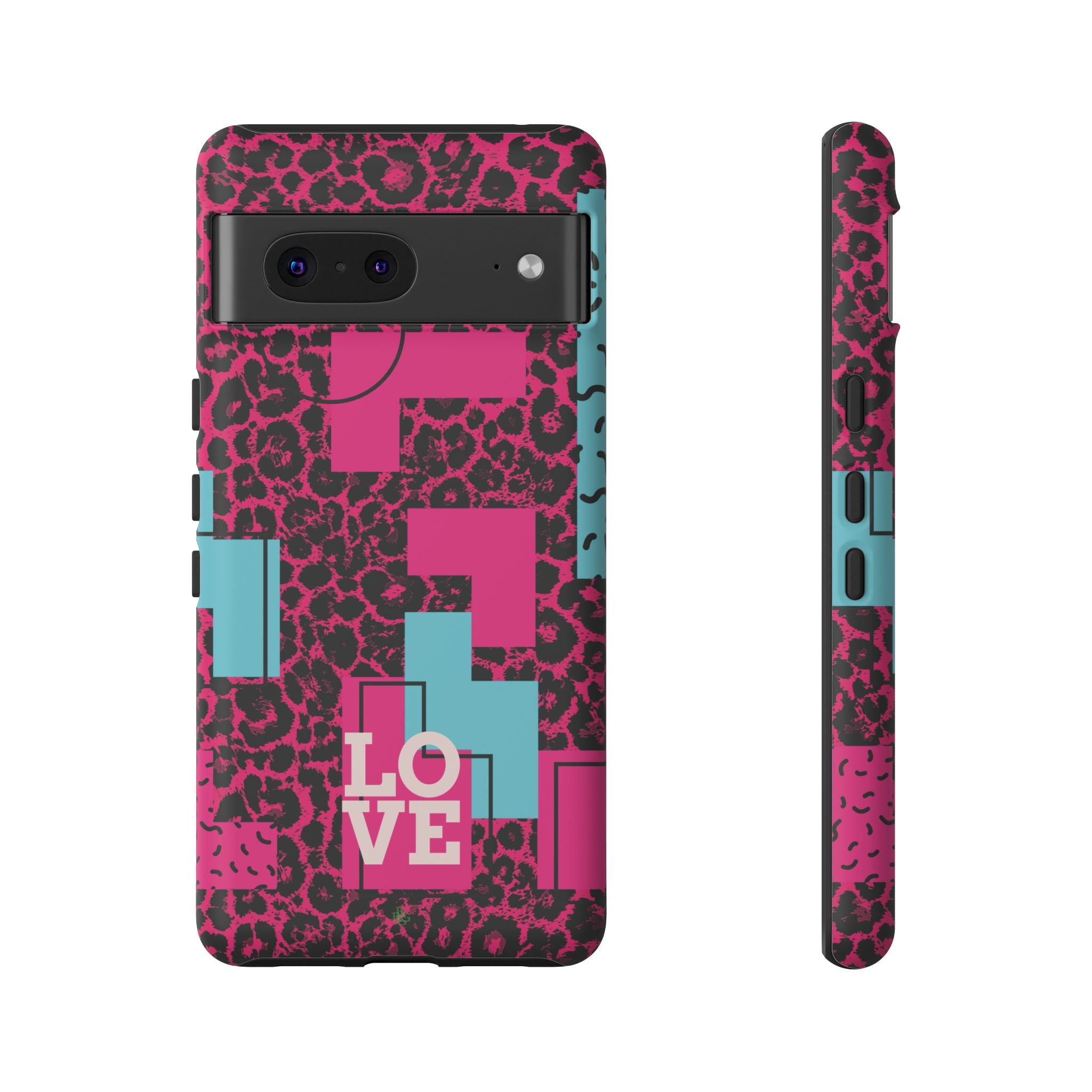 Pink Love Retro Blocks Leopard RG Tough Phone Case for iPhone, Galaxy, or Google Pixel