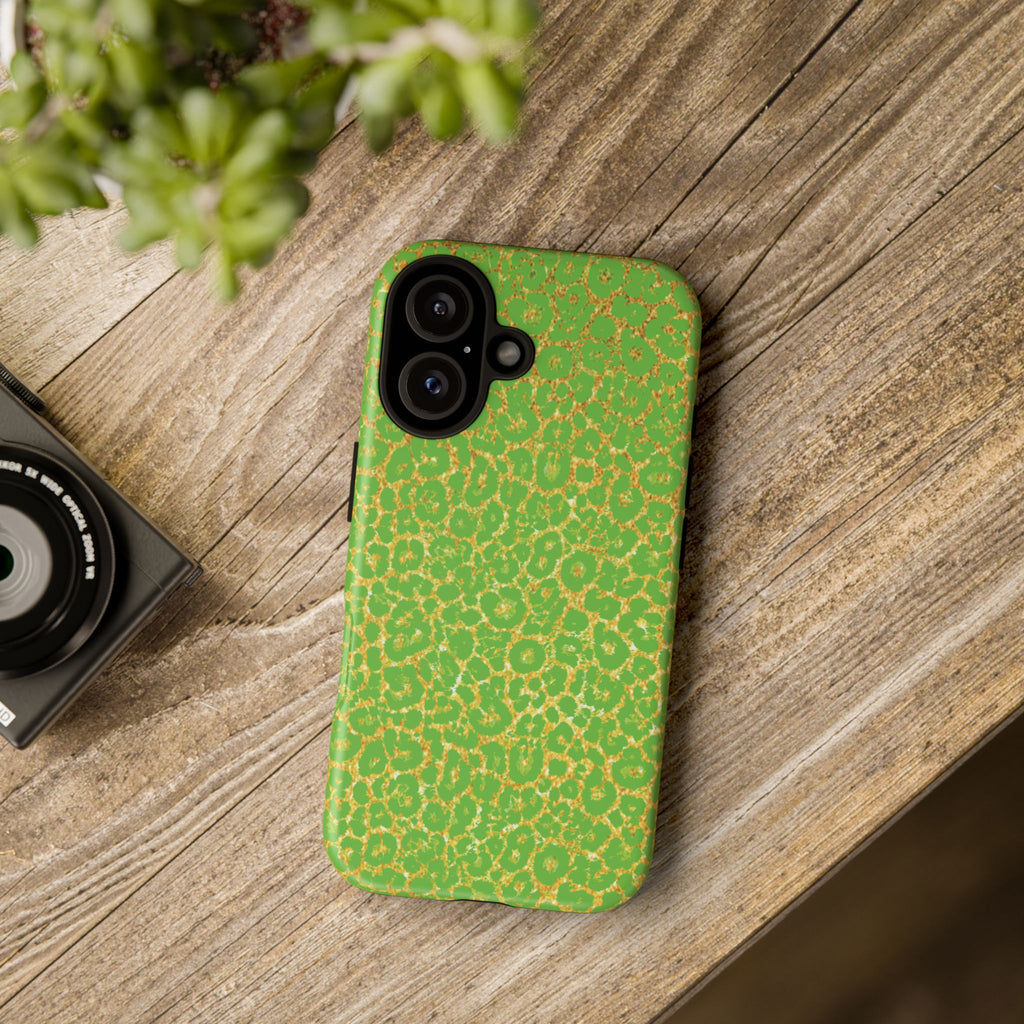 Neon Green Gold Leopard Tough Phone Case iPhone, Galaxy, or Google Pixel