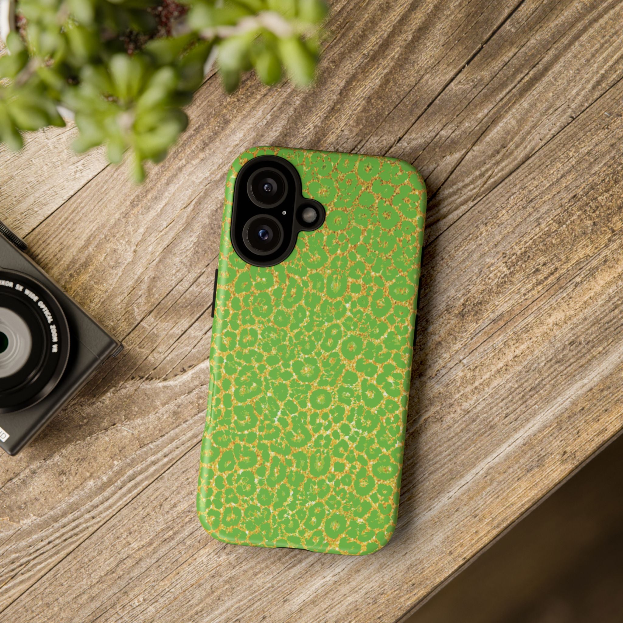Neon Green Gold Leopard Tough Phone Case iPhone, Galaxy, or Google Pixel