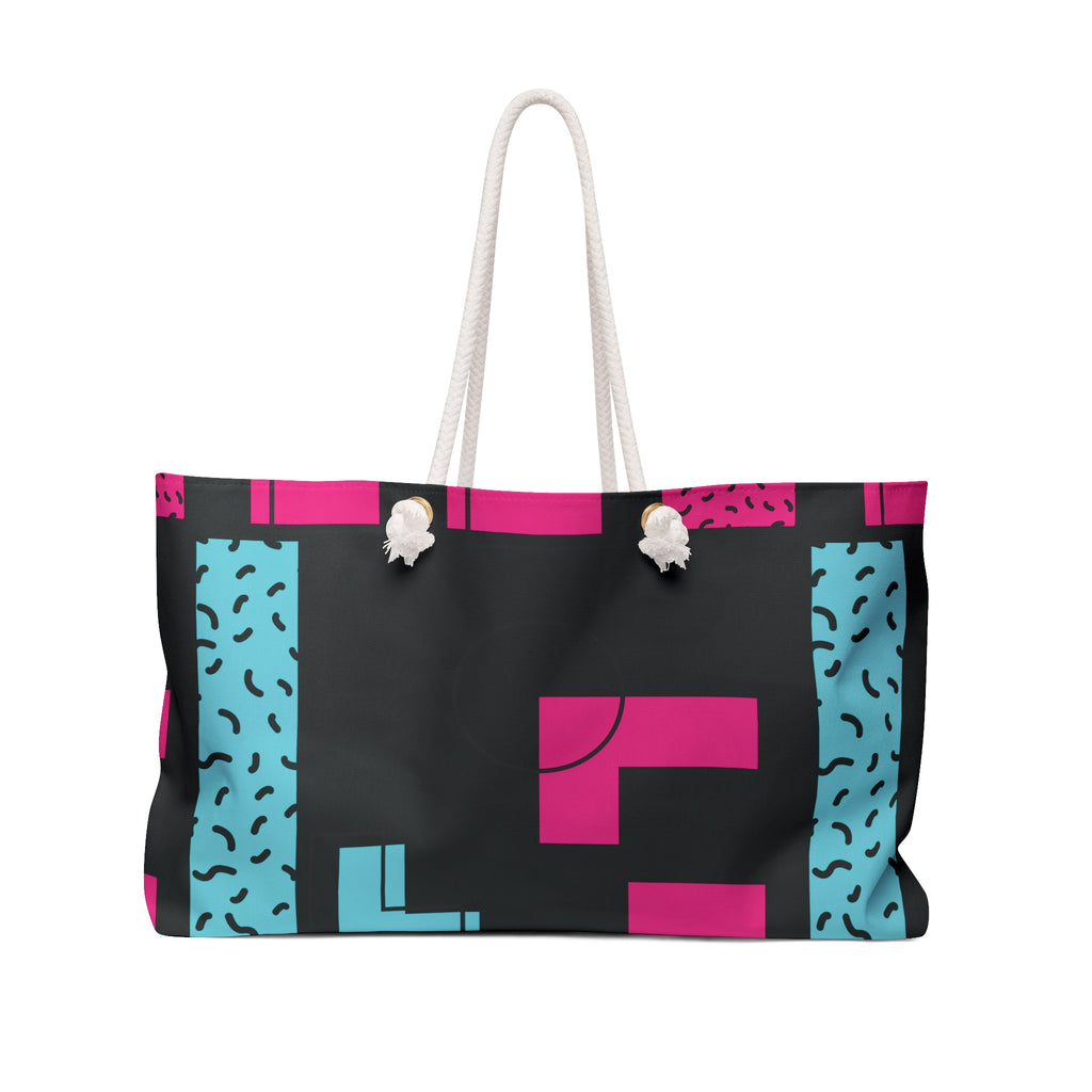 Retro Blocks Black Eco-Friendly Weekender Bag, Travel Tote, Beach Bag