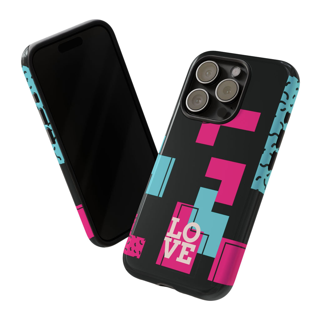 Retro Blocks LOVE Tough Case for iPhone, Galaxy or Google Pixel