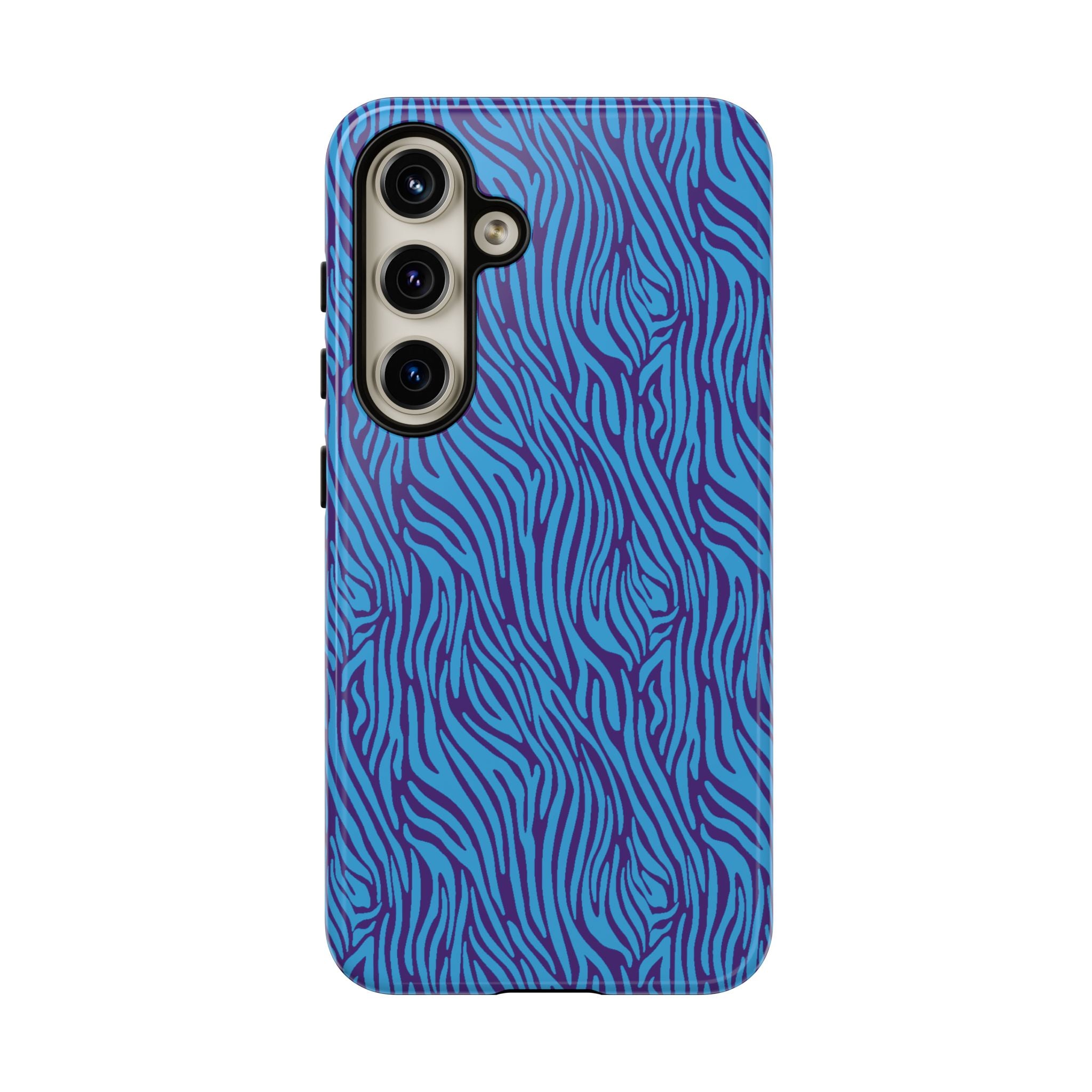 Zebra Print Blue and Purple Tough Case for iPhone, Galaxy or Google Pixel