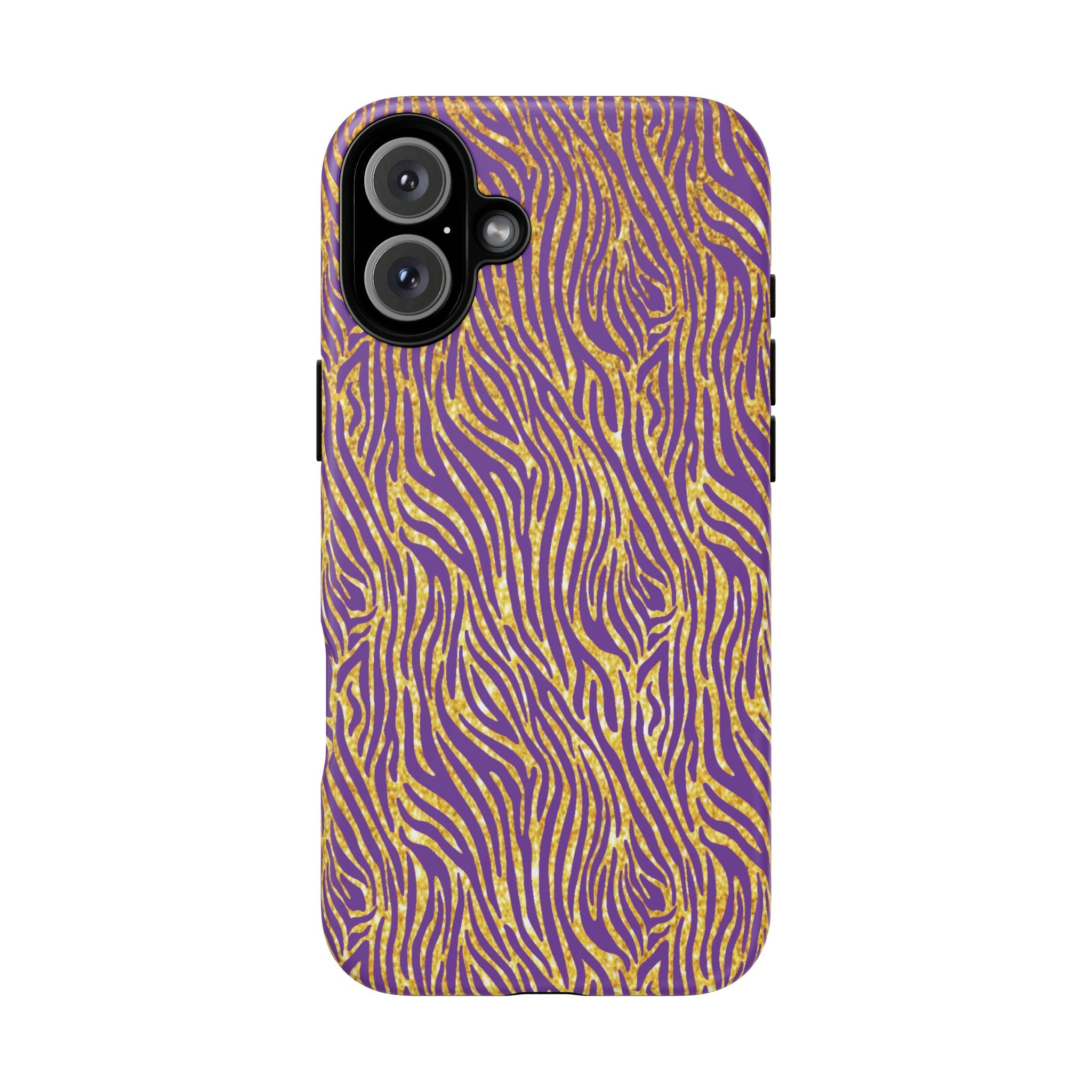 Vibrant Purple Gold Zebra Tough Phone Case iPhone, Galaxy, or Google Pixel