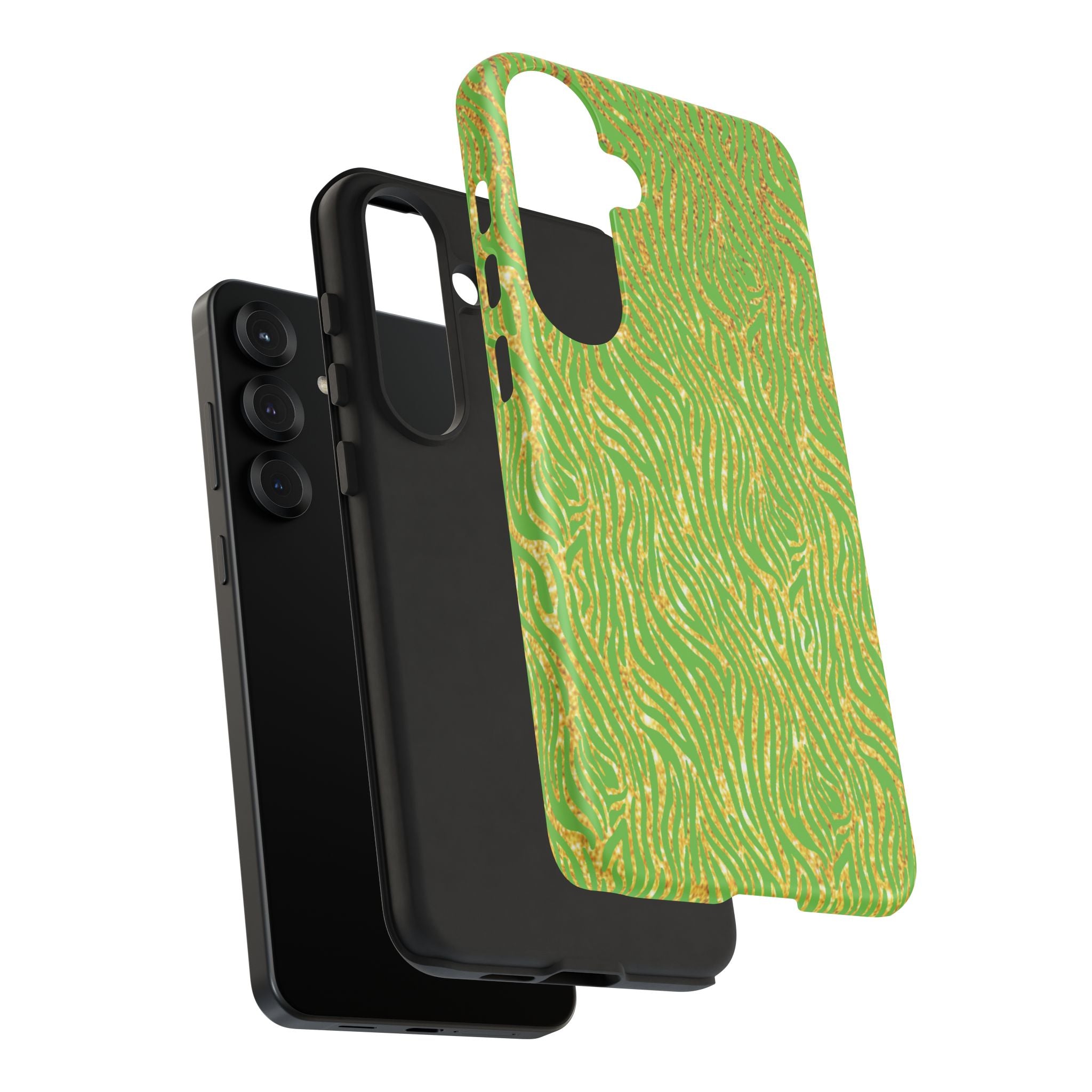 Neon Green Gold Zebra Tough Phone Case for iPhone, Galaxy, or Google Pixel