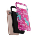 Retro Love Pink Leopard RG Tough Phone Case for iPhone, Galaxy, or Google Pixel