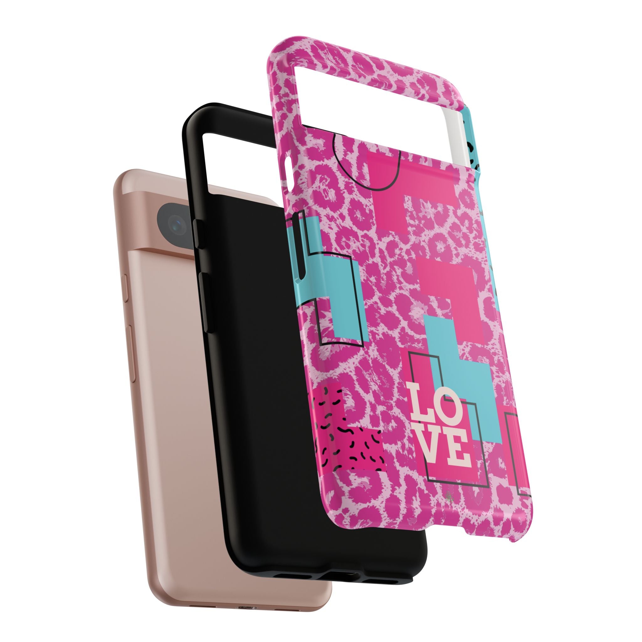 Retro Love Pink Leopard RG Tough Phone Case for iPhone, Galaxy, or Google Pixel