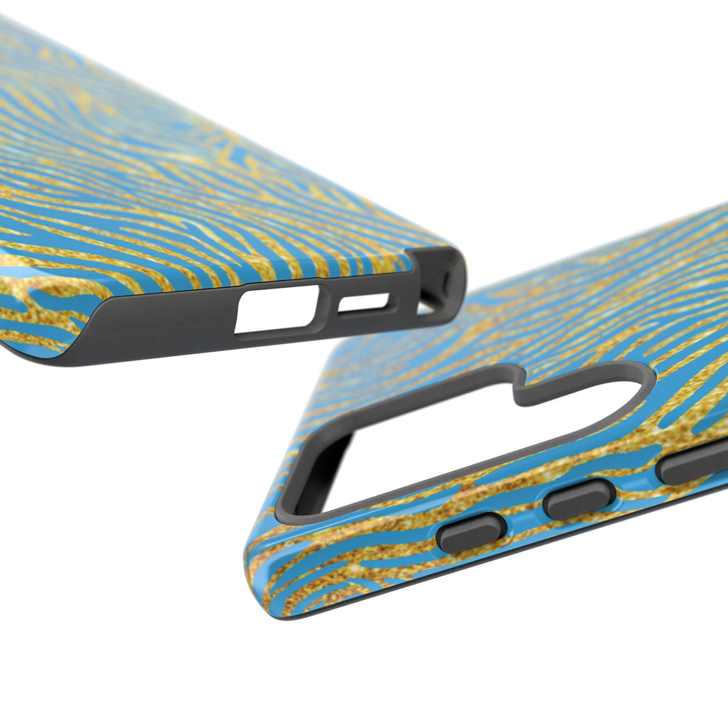 Blue Gold Zebra Tough Case for iPhone, Galaxy, or Google Pixel