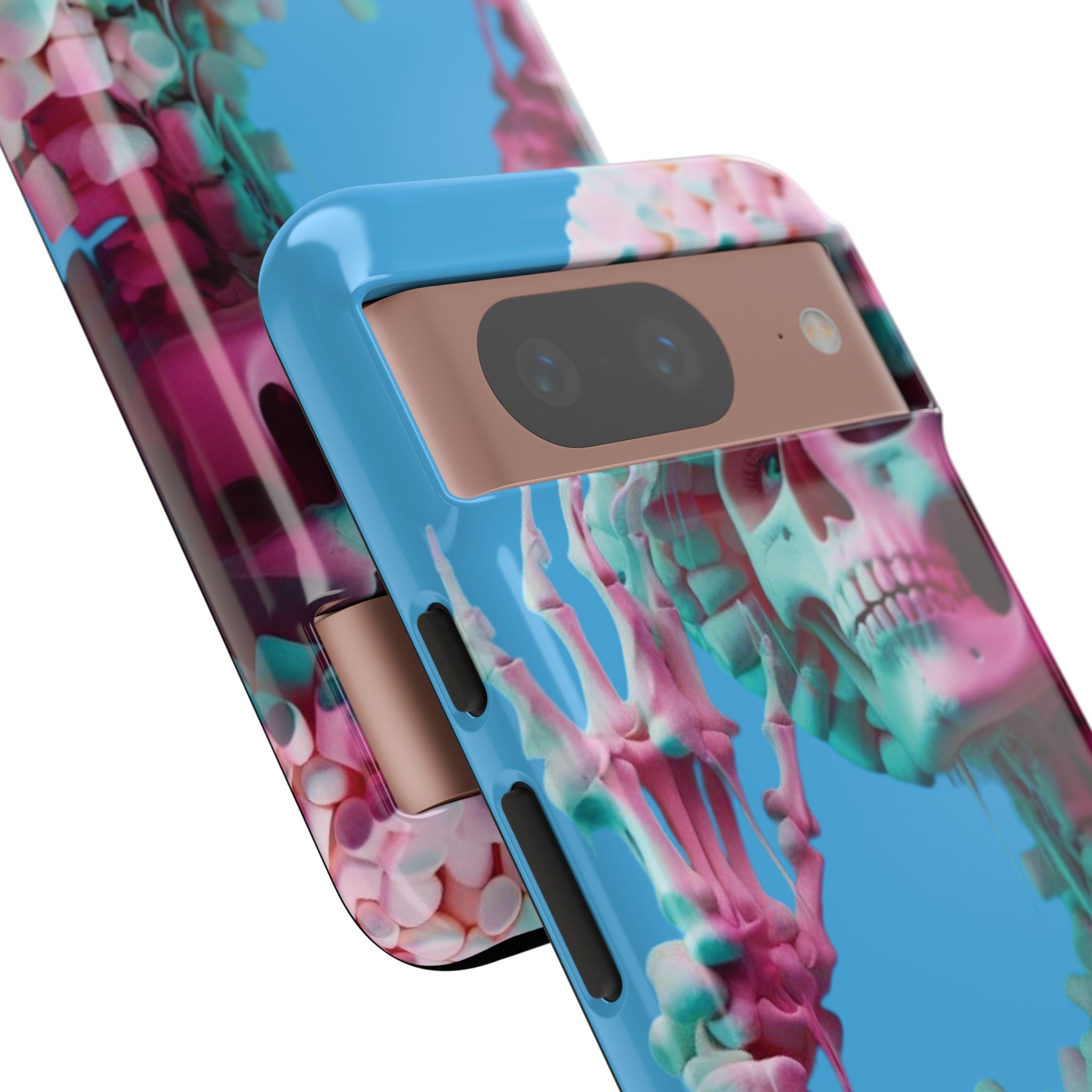 Neon Pink Skeleton Blue Tough Phone Case for iPhone, Galaxy or Google Pixel