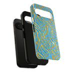 Blue Gold Zebra Tough Case for iPhone, Galaxy, or Google Pixel