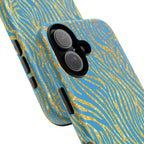 Blue Gold Zebra Tough Case for iPhone, Galaxy, or Google Pixel