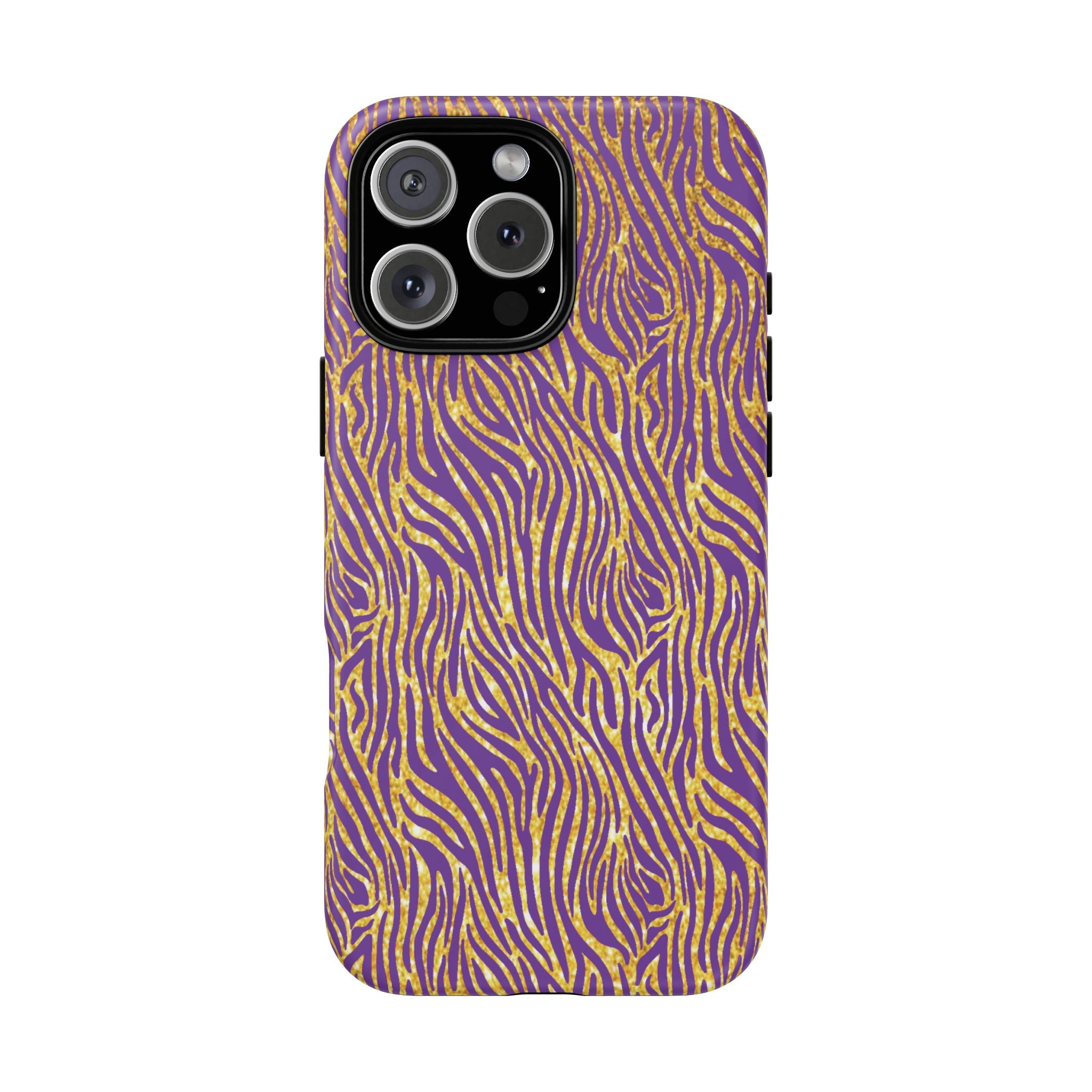 Vibrant Purple Gold Zebra Tough Phone Case iPhone, Galaxy, or Google Pixel