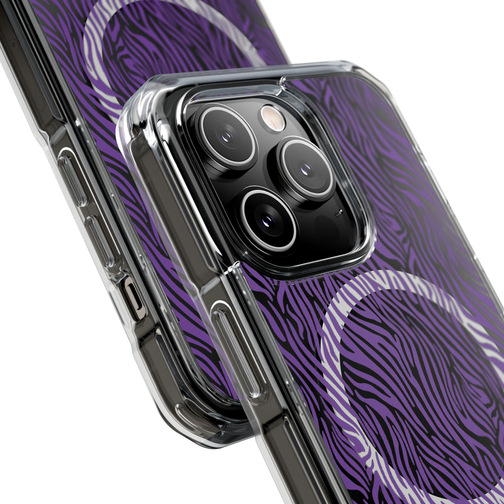 Purple Zebra Magnetic iPhone 14, 15, 16 Series Clear Impact Cases