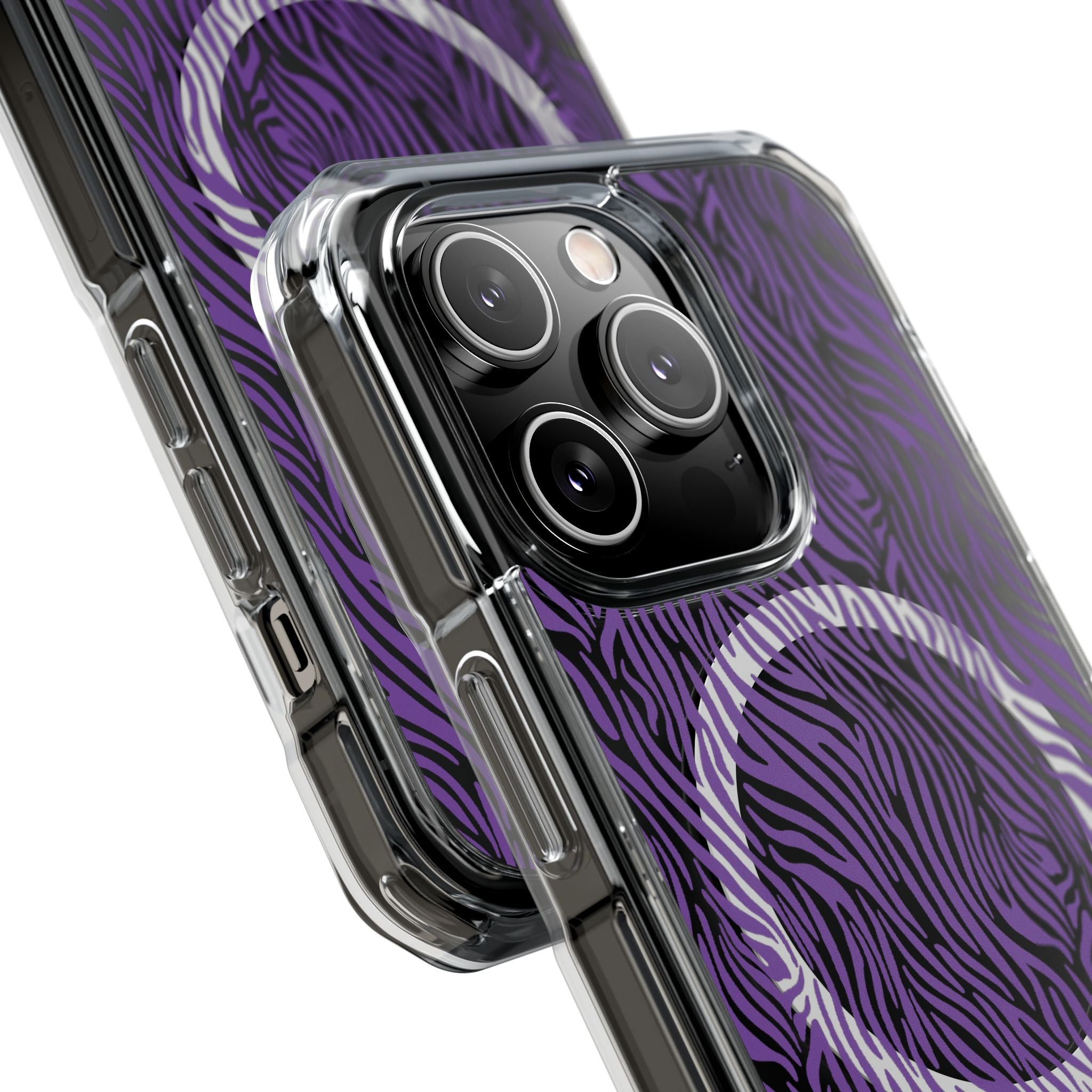 Purple Zebra Magnetic iPhone 14, 15, 16 Series Clear Impact Cases