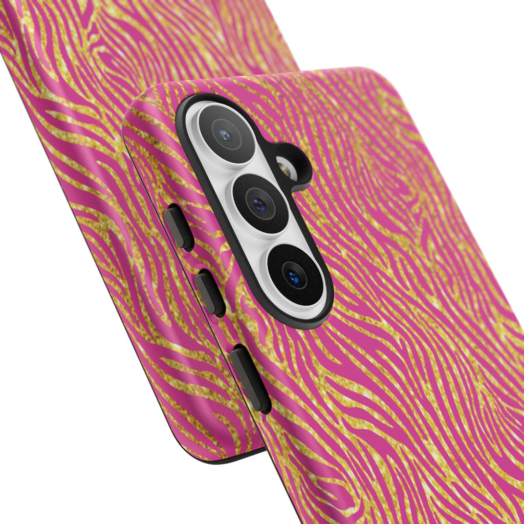 Pink Gold Zebra Print Tough Case for iPhone, Galaxy, or Google Pixel