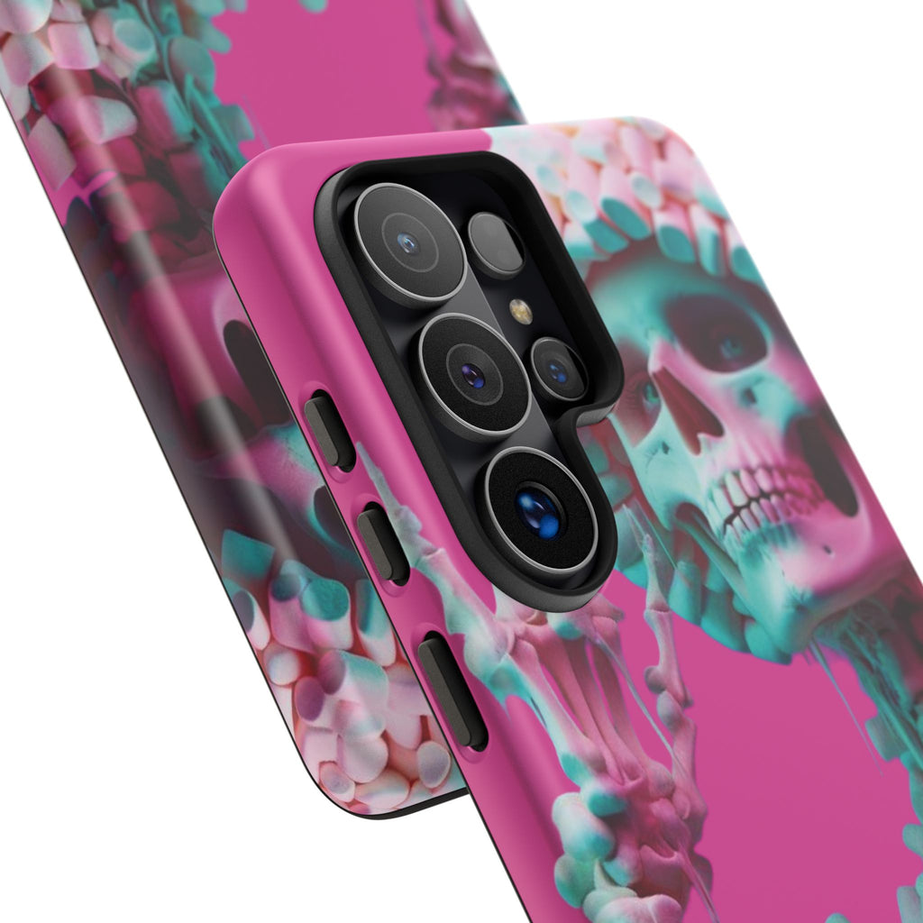 Neon Pink Skeleton Tough Phone Case for iPhone, Galaxy and Google Pixel