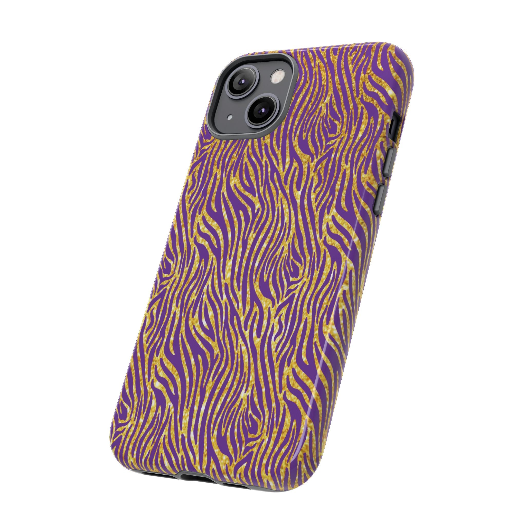 Vibrant Purple Gold Zebra Tough Phone Case iPhone, Galaxy, or Google Pixel