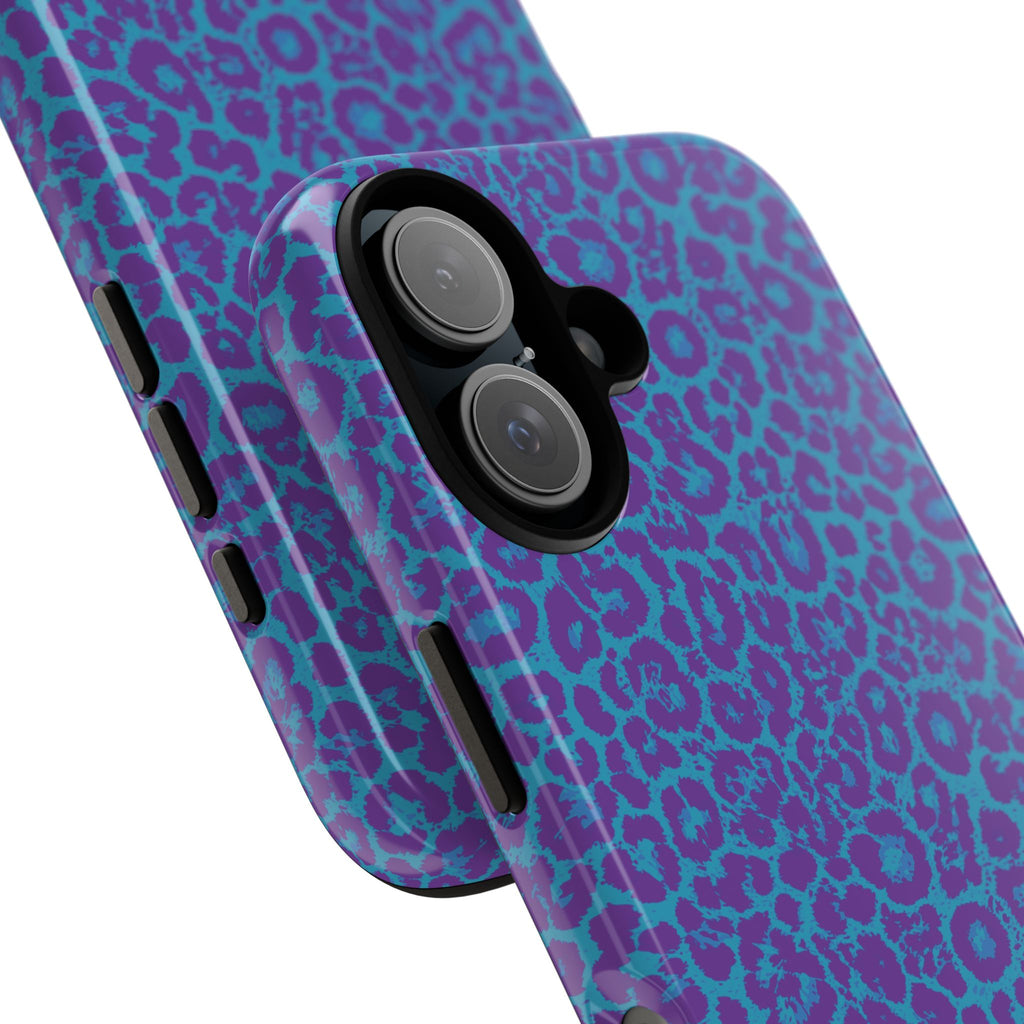 Leopard Printed Purple Blue Tough Phone Case for iPhone, Galaxy, or Google Pixel