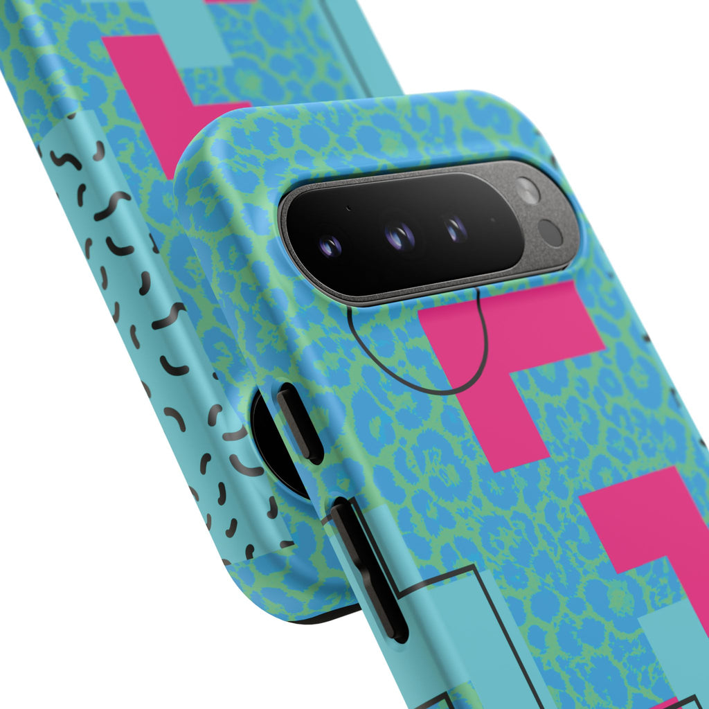 LOVE Aqua Blue Leopard RG Tough Phone Case iPhone, Galaxy, or Google Pixel