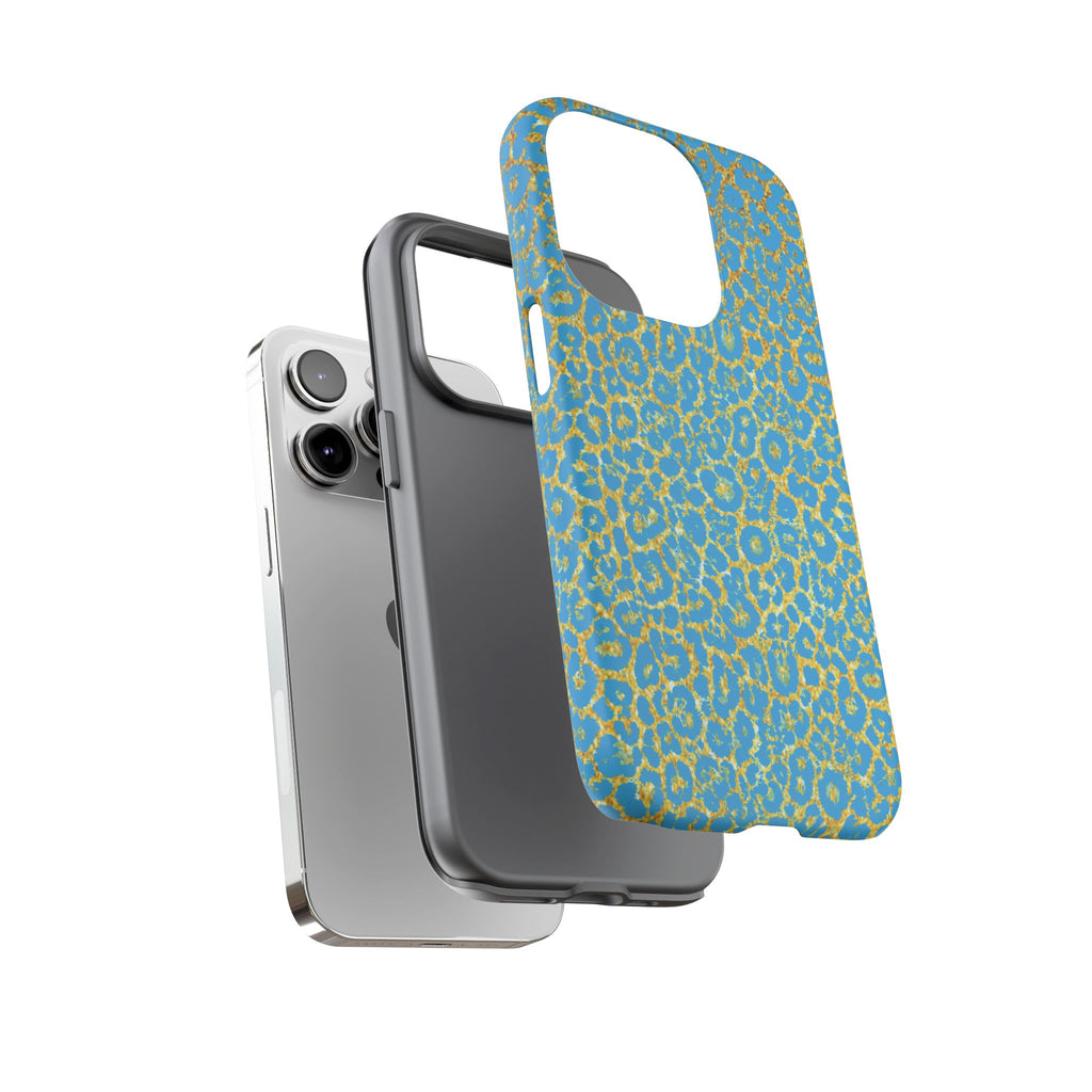 Blue Gold Leopard Tough Phone Case for iPhone, Galaxy, or Google Pixel
