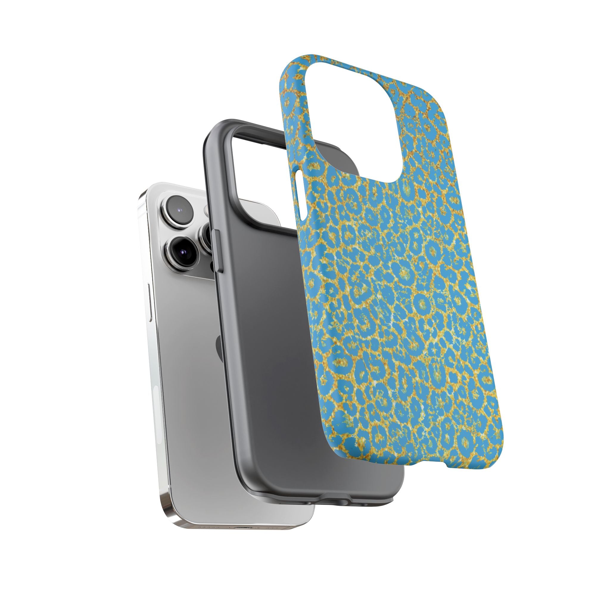 Blue Gold Leopard Tough Phone Case for iPhone, Galaxy, or Google Pixel