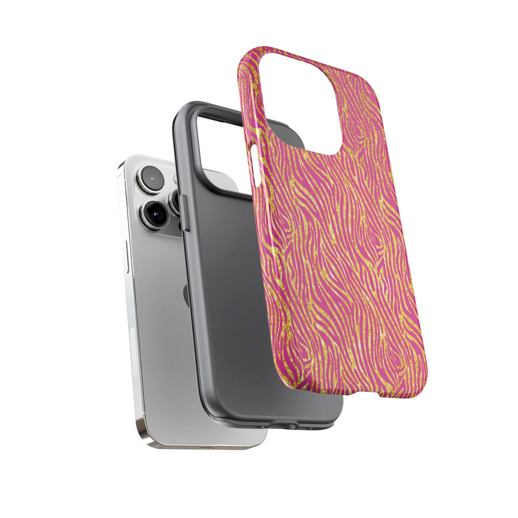 Pink Gold Zebra Print Tough Case for iPhone, Galaxy, or Google Pixel