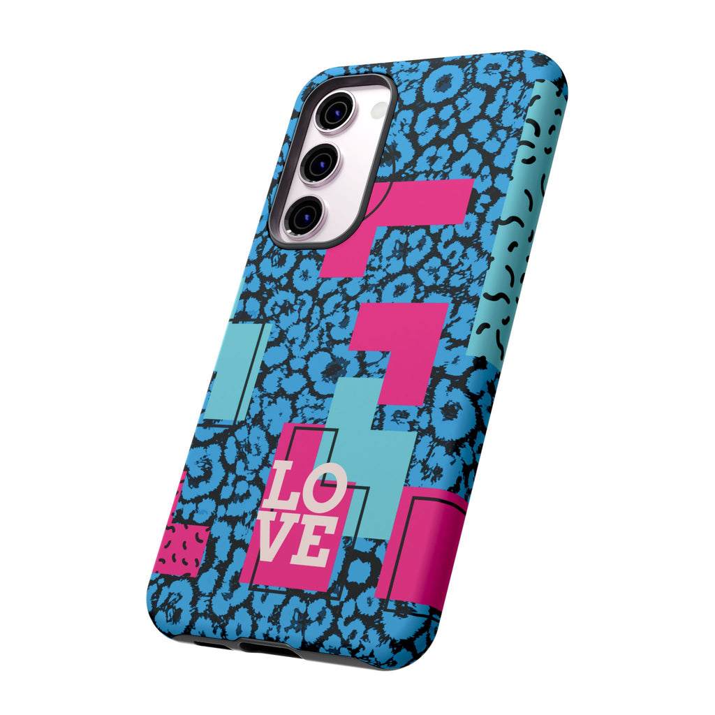 LOVE Blue Leopard 80s Vibe Tough Case for iPhone, Galaxy, or Google Pixel