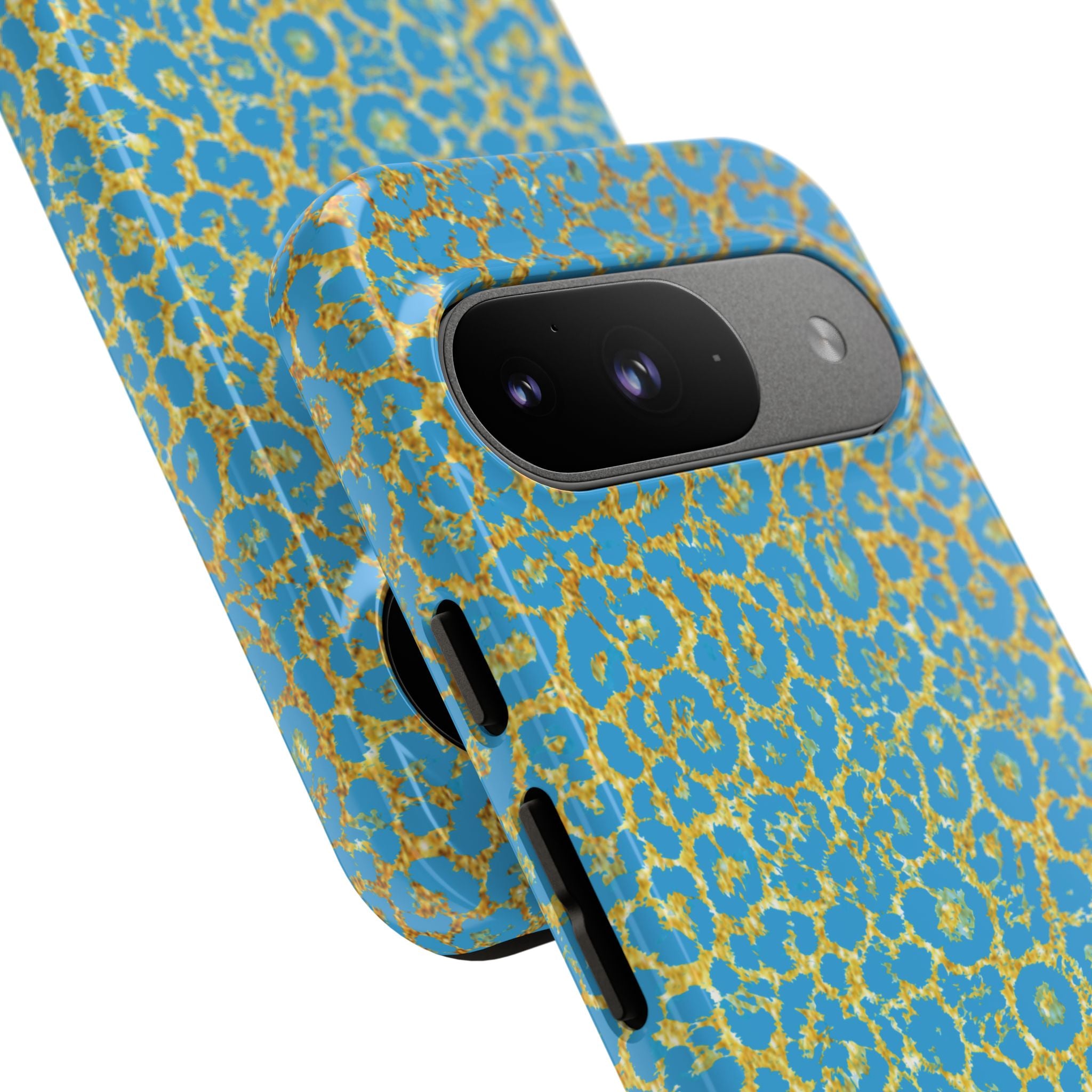 Blue Gold Leopard Tough Phone Case for iPhone, Galaxy, or Google Pixel