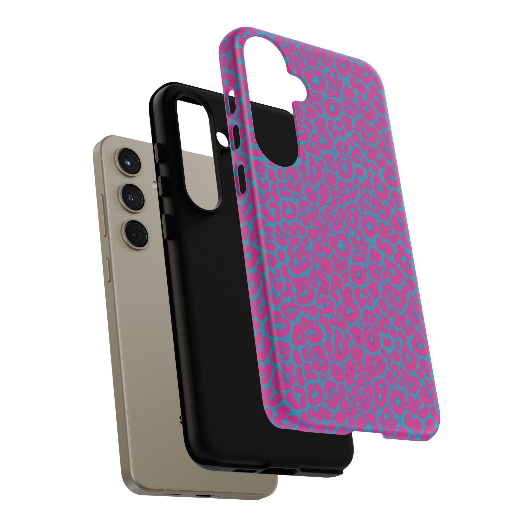 Pink Blue Leopard Tough Phone Case iPhone, Galaxy, or Google Pixel