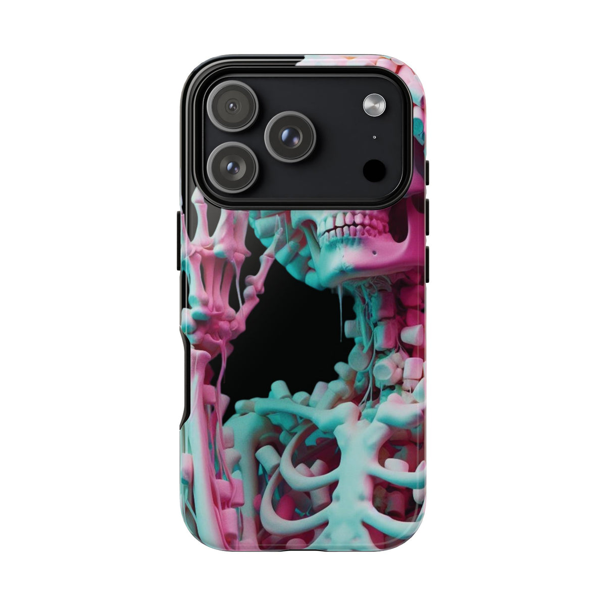 Neon Pink Skeleton (Black) Tough Phone Case for iPhone, Galaxy, or Google Pixel