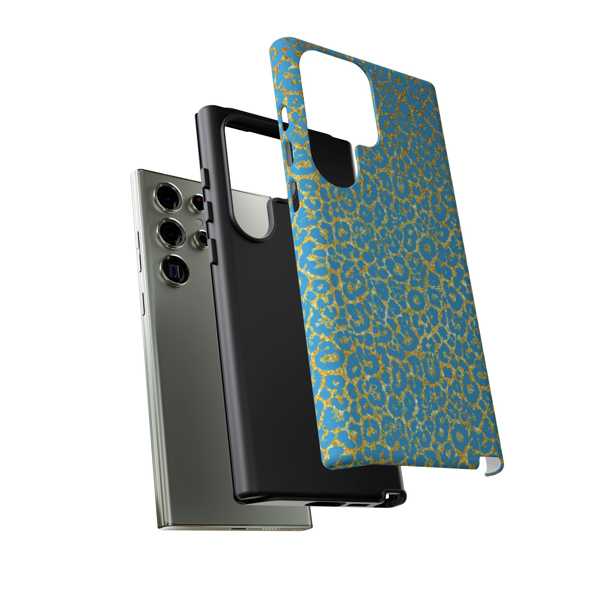 Blue Gold Leopard Tough Phone Case for iPhone, Galaxy, or Google Pixel