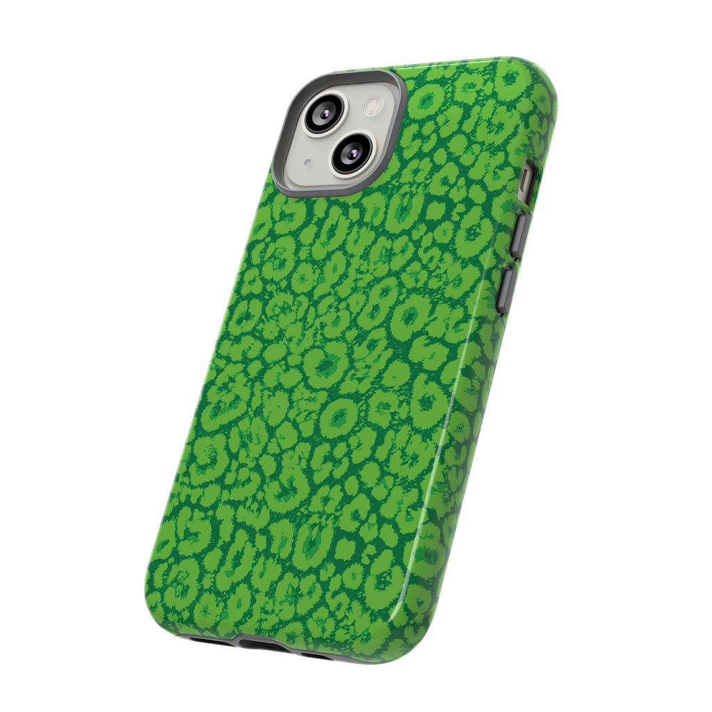 Neon Green Leopard Tough Phone Case for iPhone, Galaxy, or Google Pixel