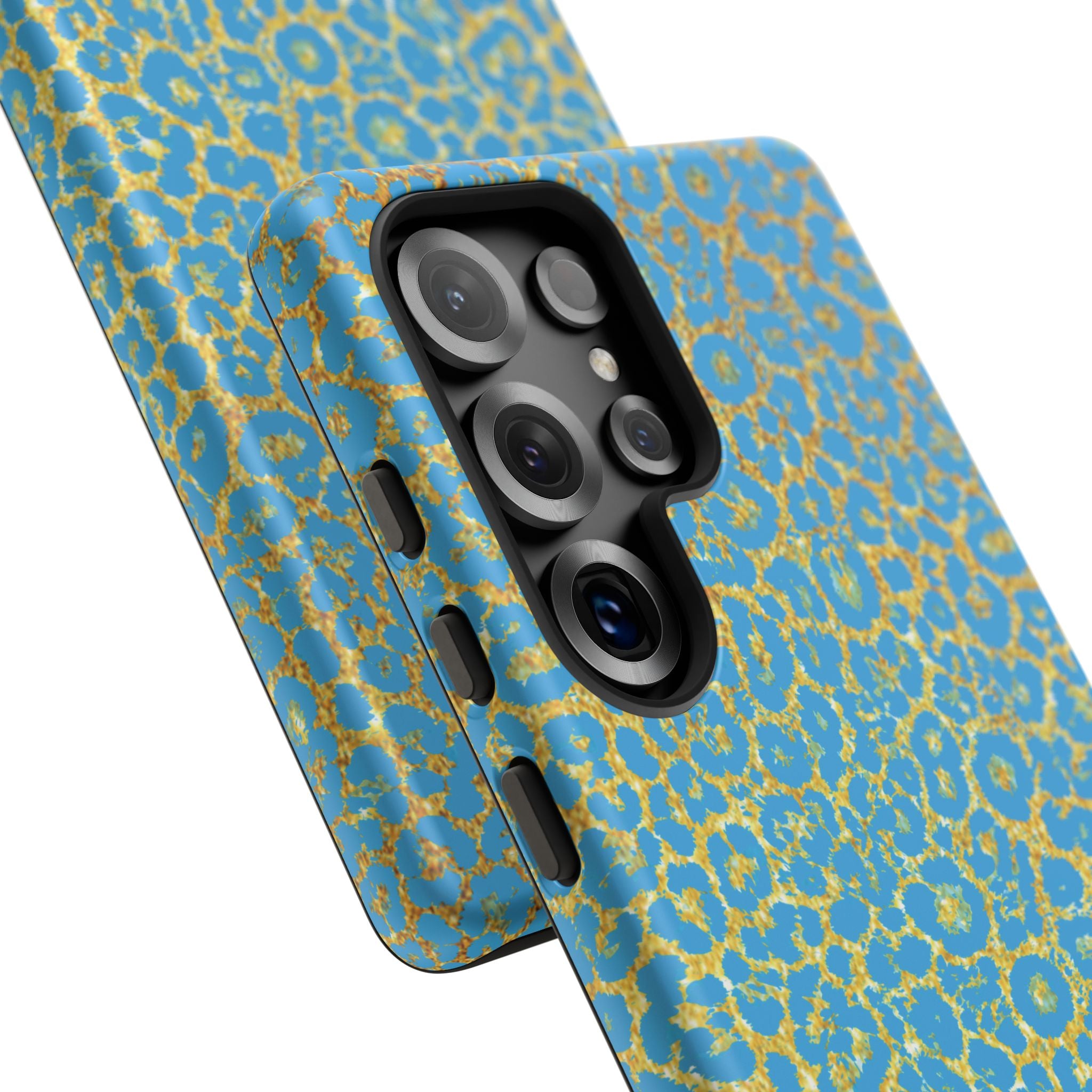 Blue Gold Leopard Tough Phone Case for iPhone, Galaxy, or Google Pixel