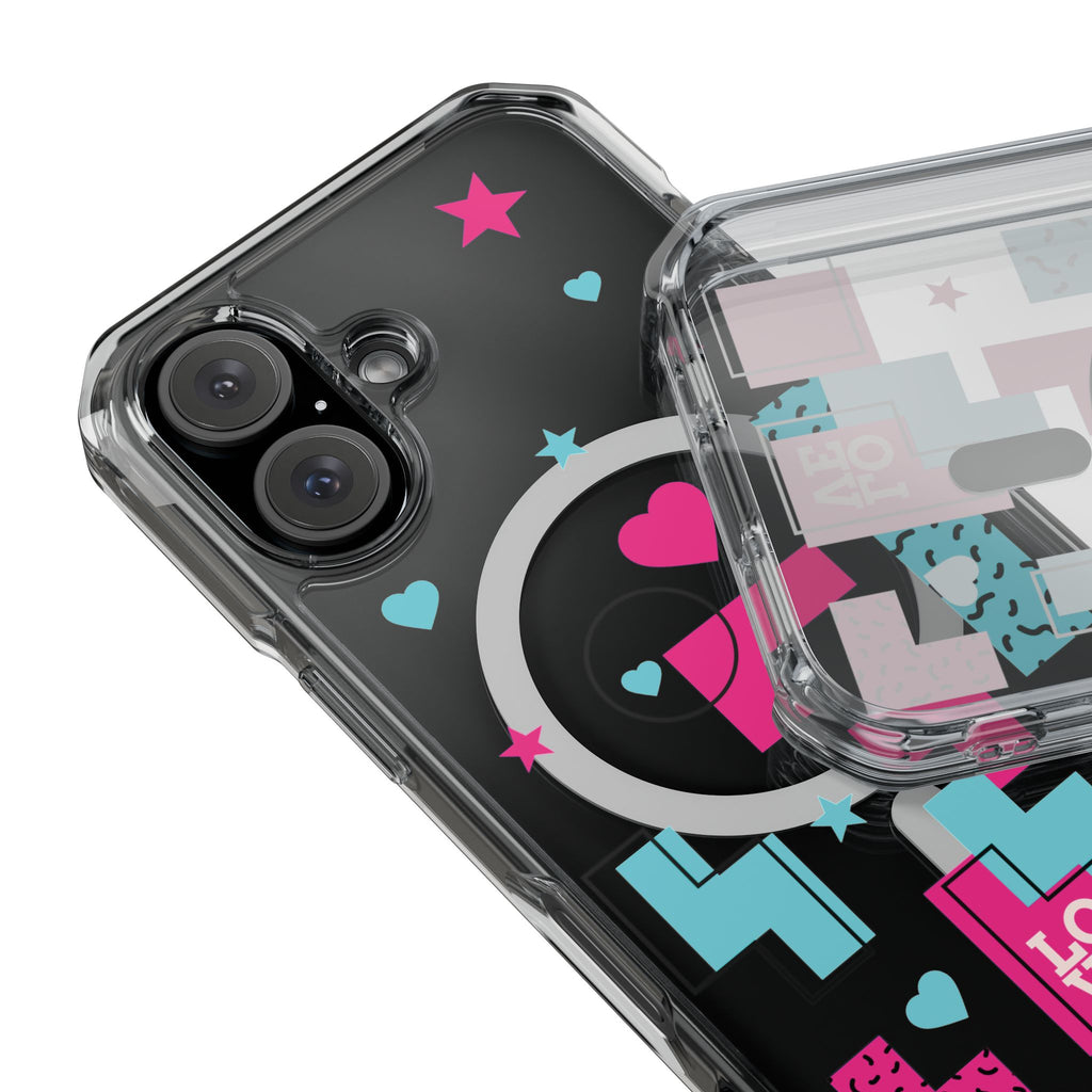 LOVE Retro Blocks Magnetic iPhone 14, 15, 16 Series Clear Impact Cases