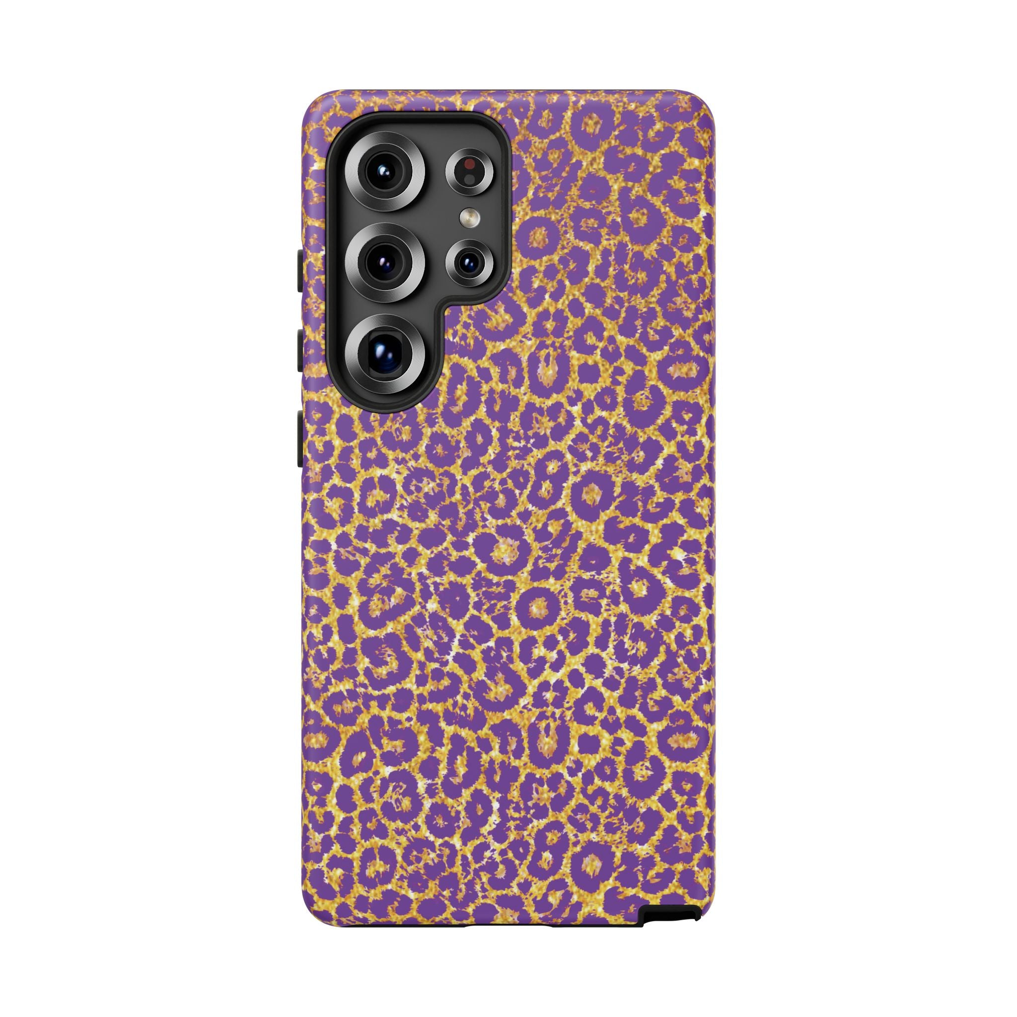 Purple Gold Leopard Tough Phone Case for iPhone, Galaxy, or Google Pixel