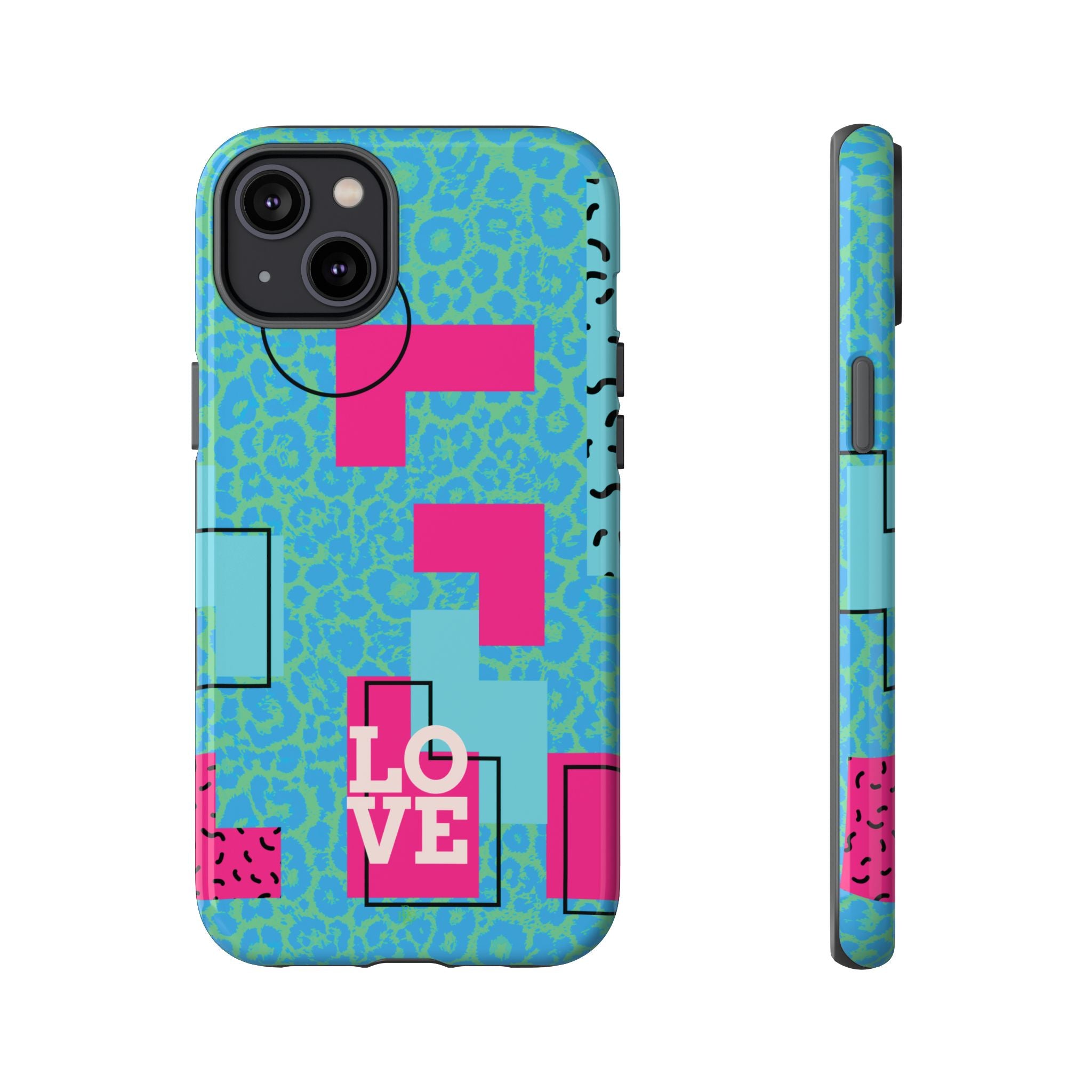 LOVE Aqua Blue Leopard RG Tough Phone Case iPhone, Galaxy, or Google Pixel