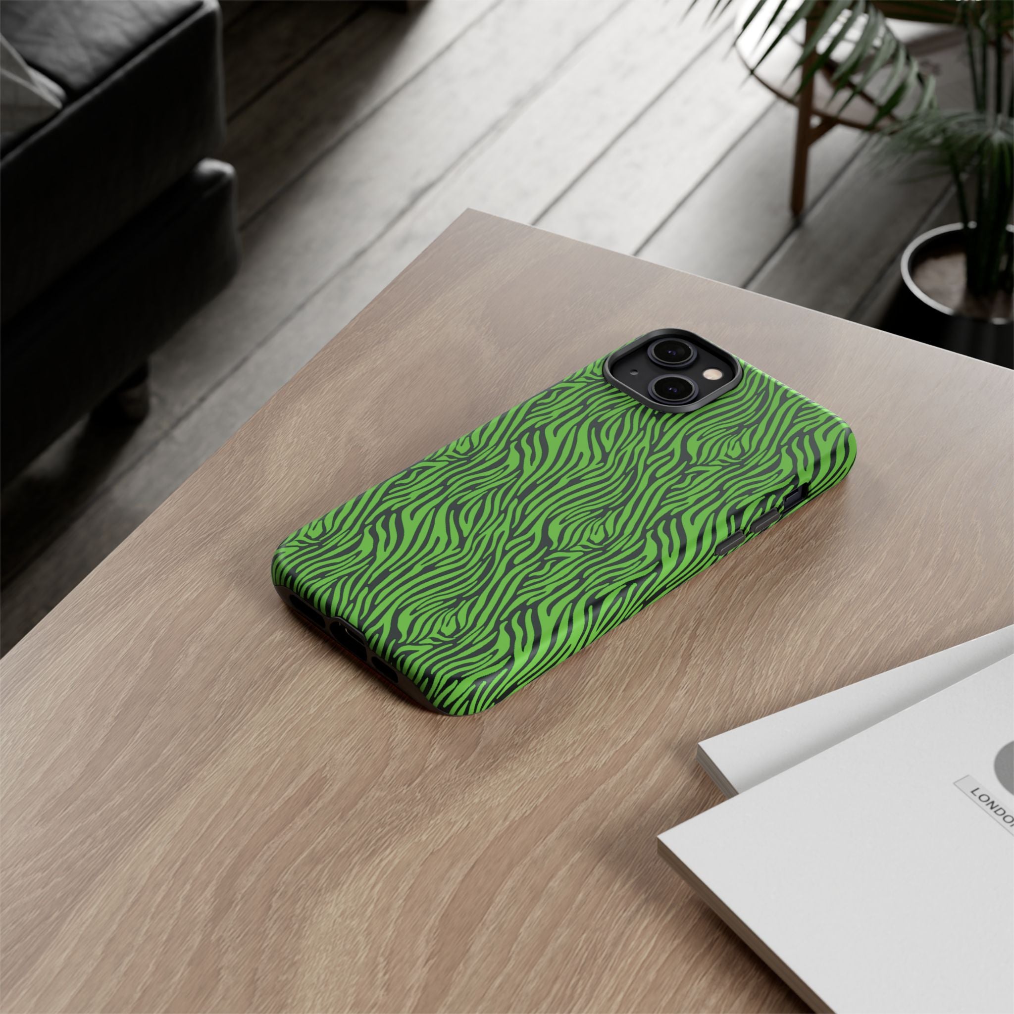 Neon Green Zebra Tough Phone Case iPhone, Galaxy, or Google Pixel
