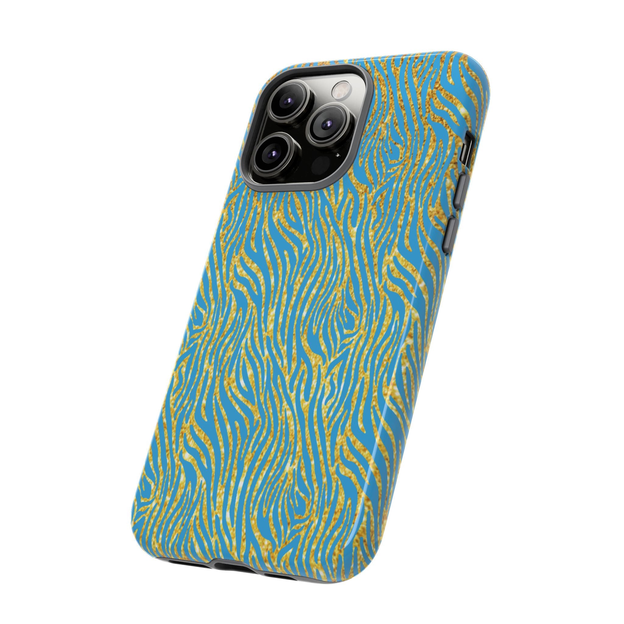 Blue Gold Zebra Tough Case for iPhone, Galaxy, or Google Pixel