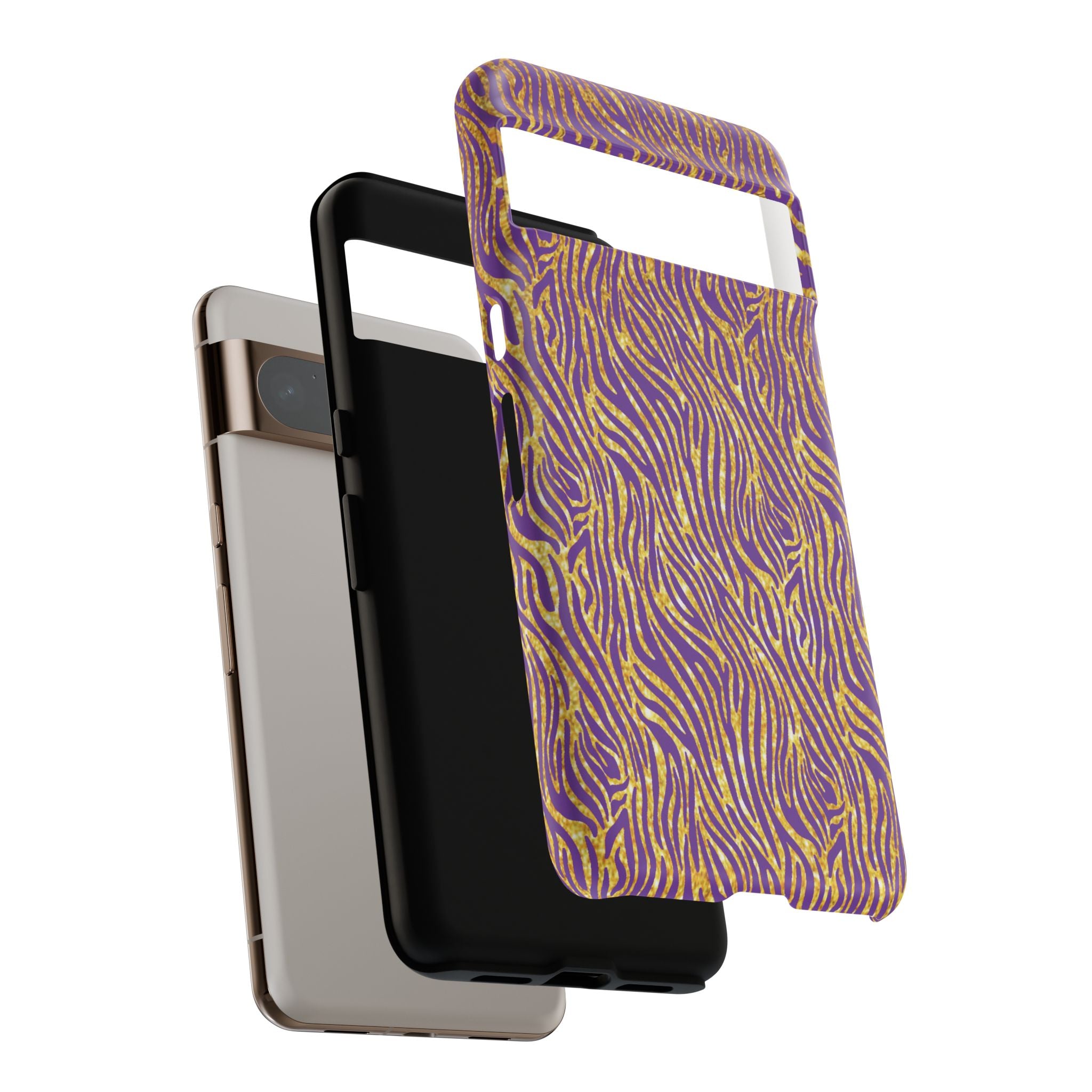 Vibrant Purple Gold Zebra Tough Phone Case iPhone, Galaxy, or Google Pixel