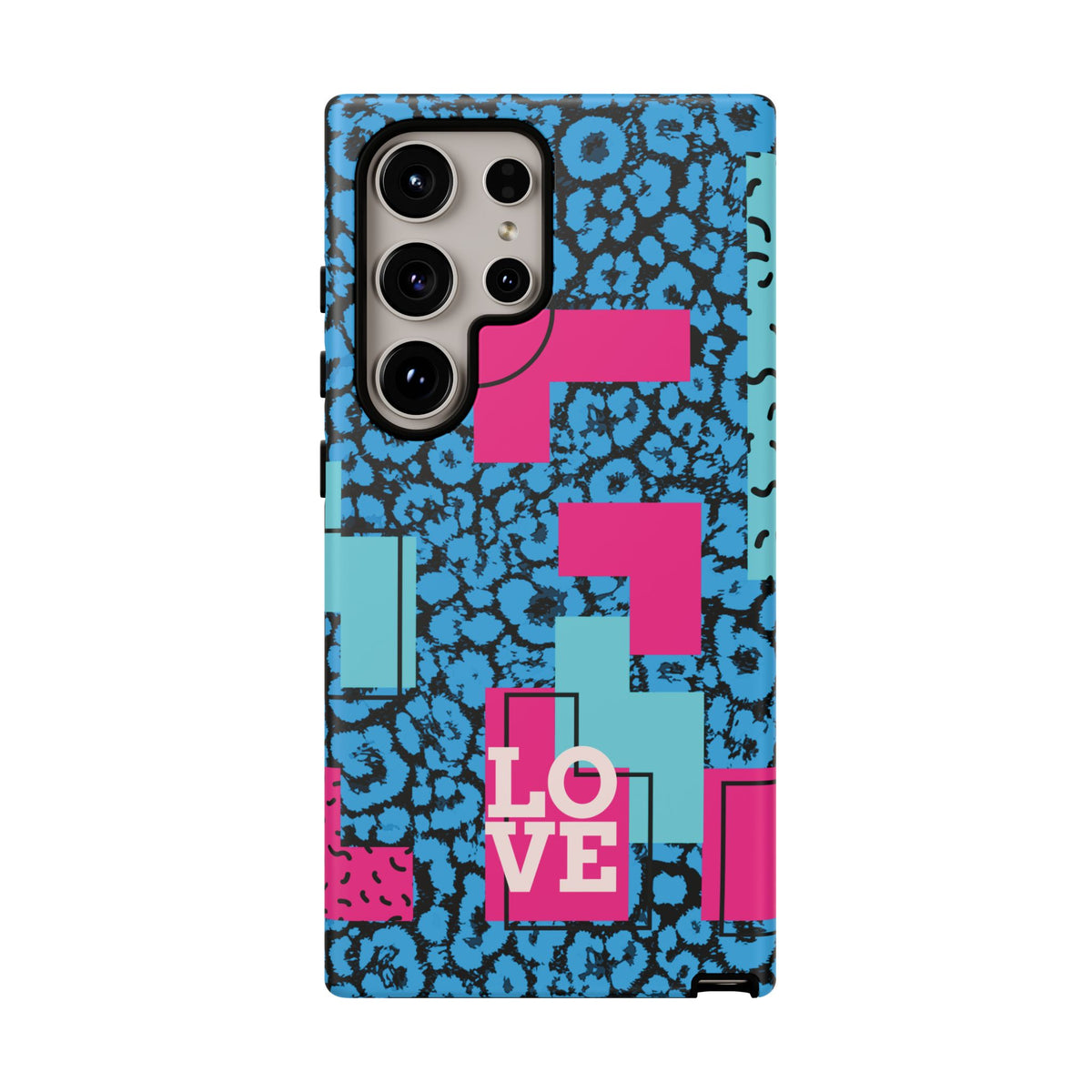 LOVE Blue Leopard 80s Vibe Tough Case for iPhone, Galaxy, or Google Pixel