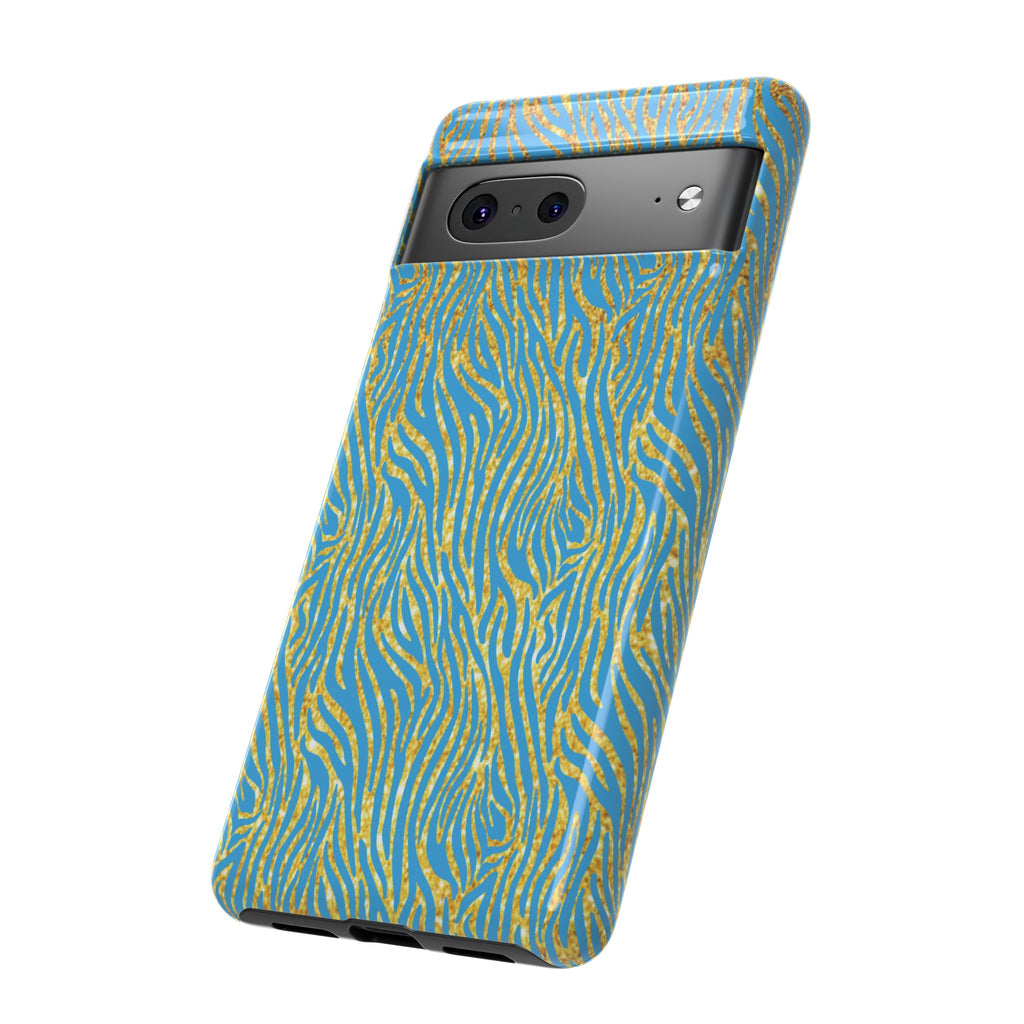 Blue Gold Zebra Tough Case for iPhone, Galaxy, or Google Pixel
