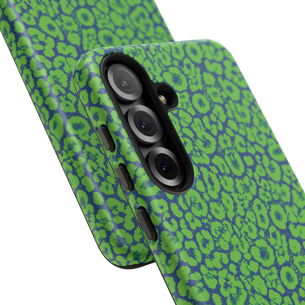 Blue Neon Green  Leopard Tough Phone Case for iPhone, Galaxy, or Google Pixel