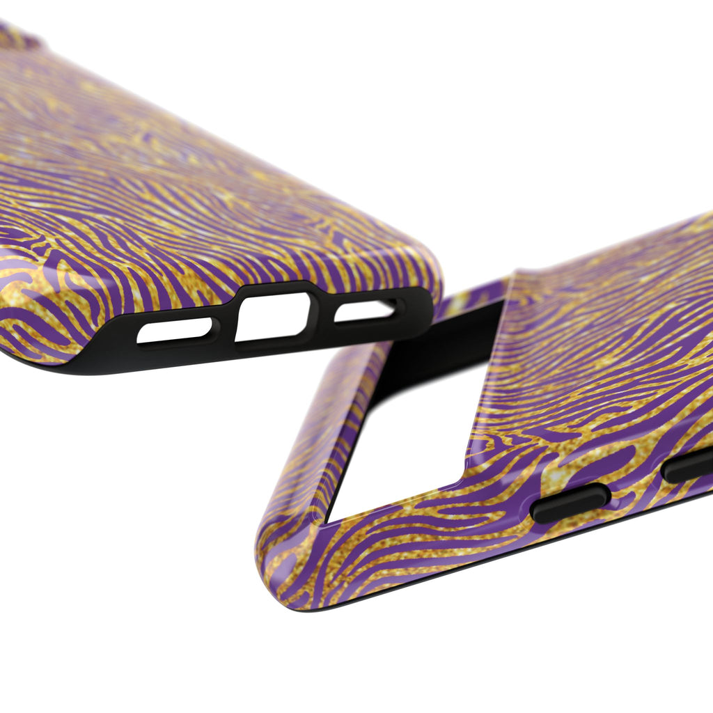 Vibrant Purple Gold Zebra Tough Phone Case iPhone, Galaxy, or Google Pixel