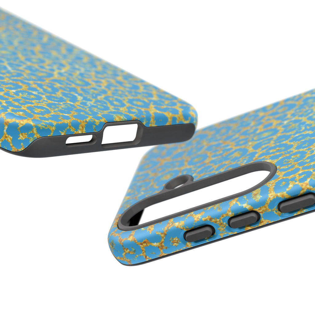 Blue Gold Leopard Tough Phone Case for iPhone, Galaxy, or Google Pixel